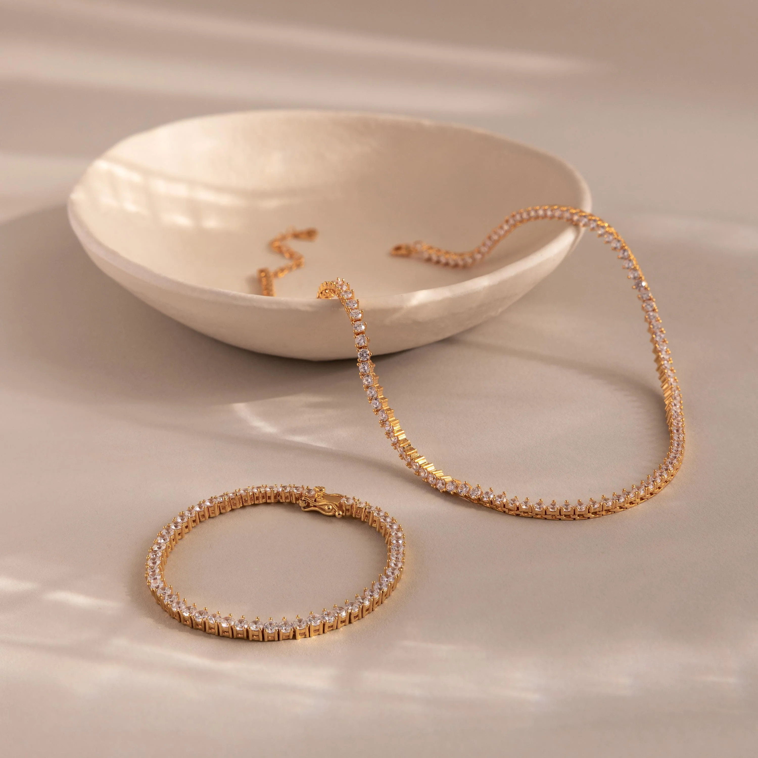 3-Prong Diamond Tennis Necklace & Bracelet Set in 18K Gold - Image 4