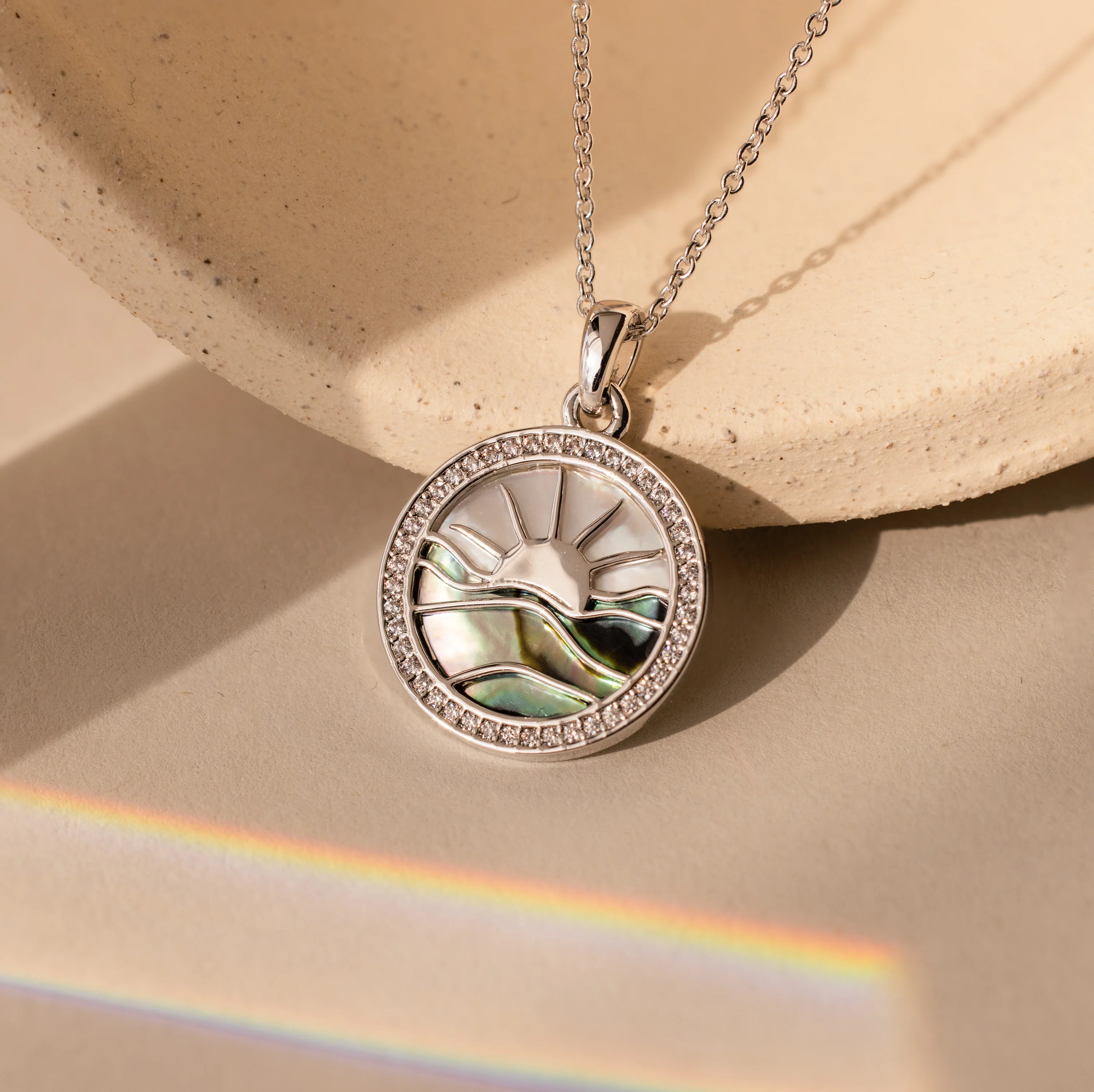 Abalone Sunrise Pendant Necklace in Silver - Image 3
