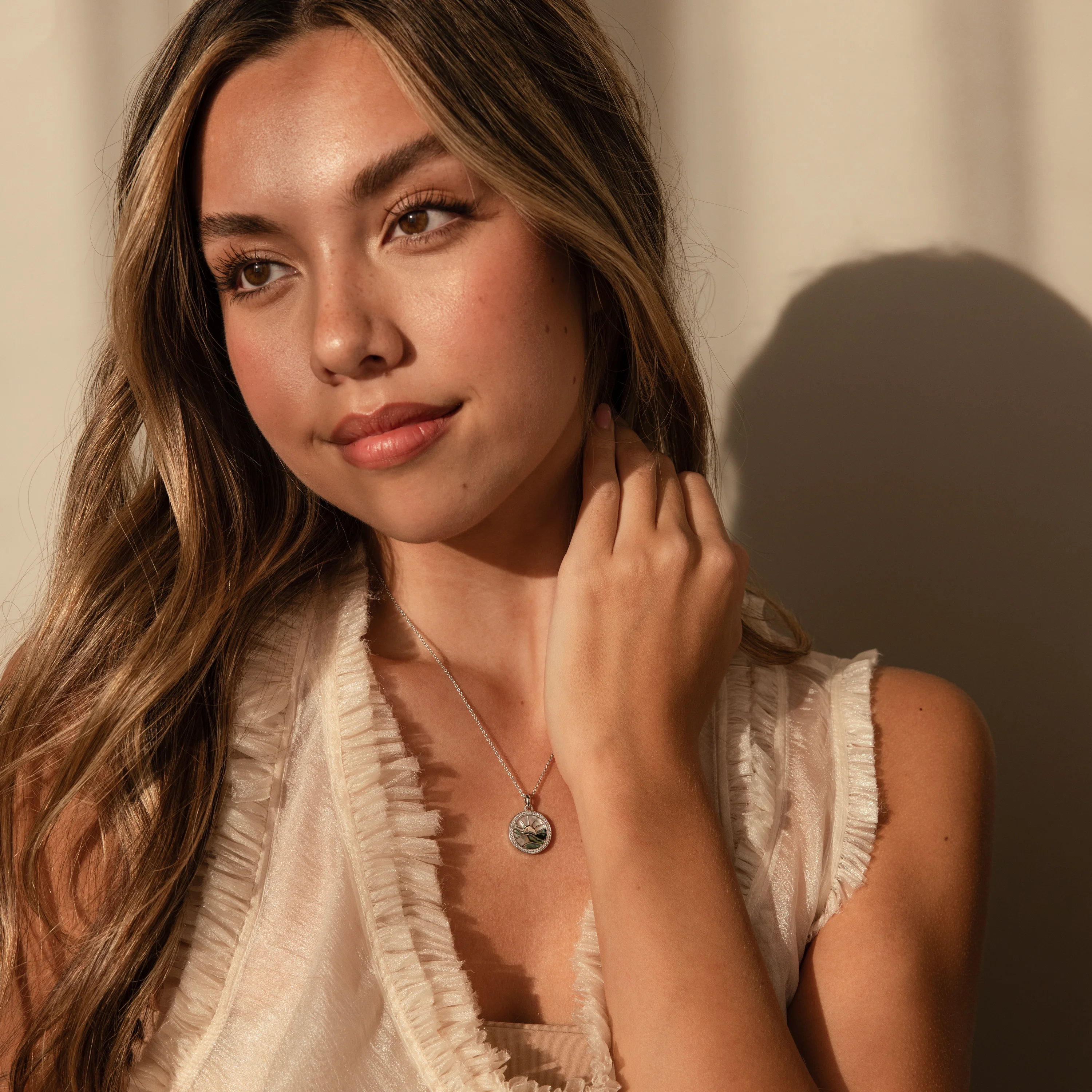 Abalone Sunrise Pendant Necklace in Silver - Image 4