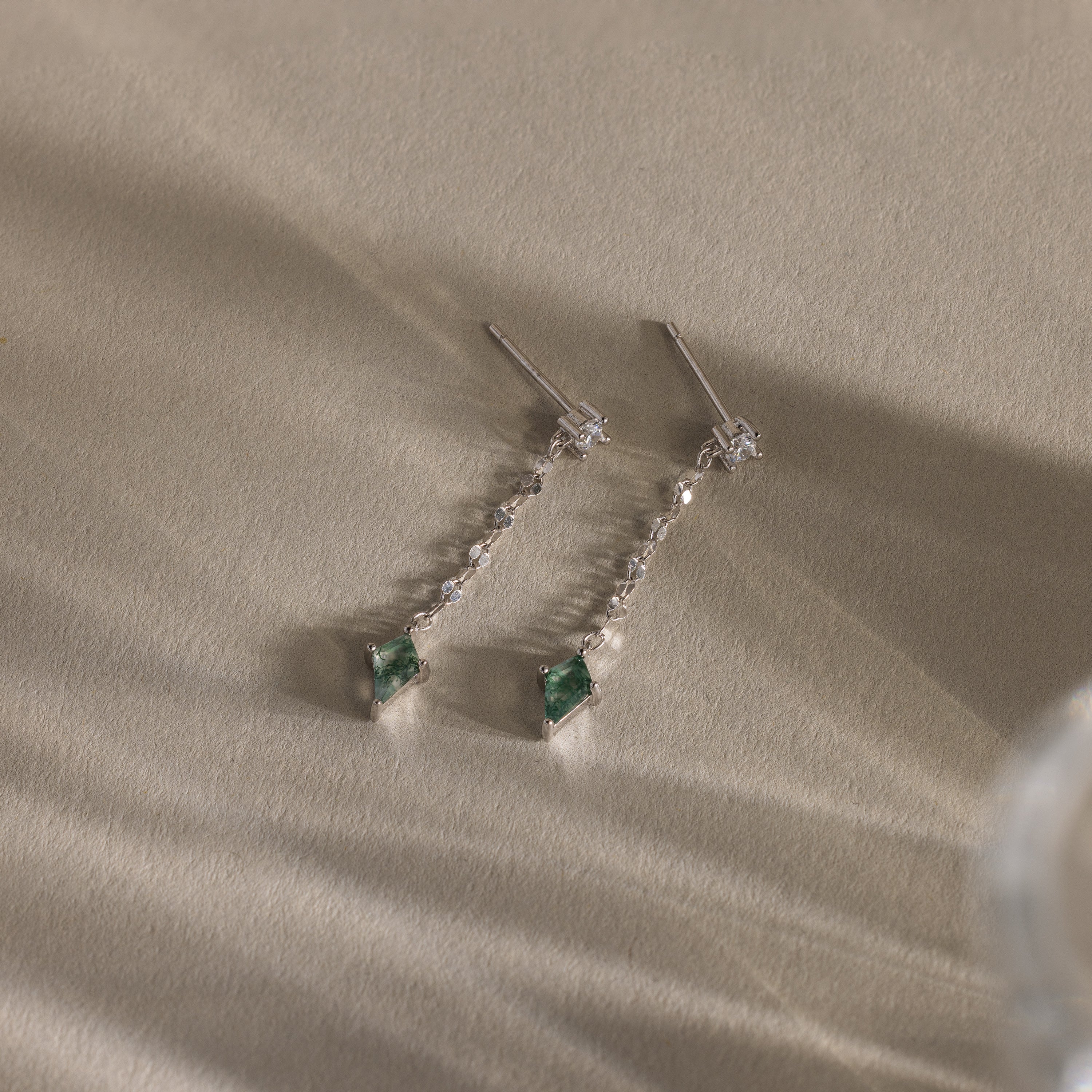 Agate Diamond Dangle Earrings in Silver - Image 3