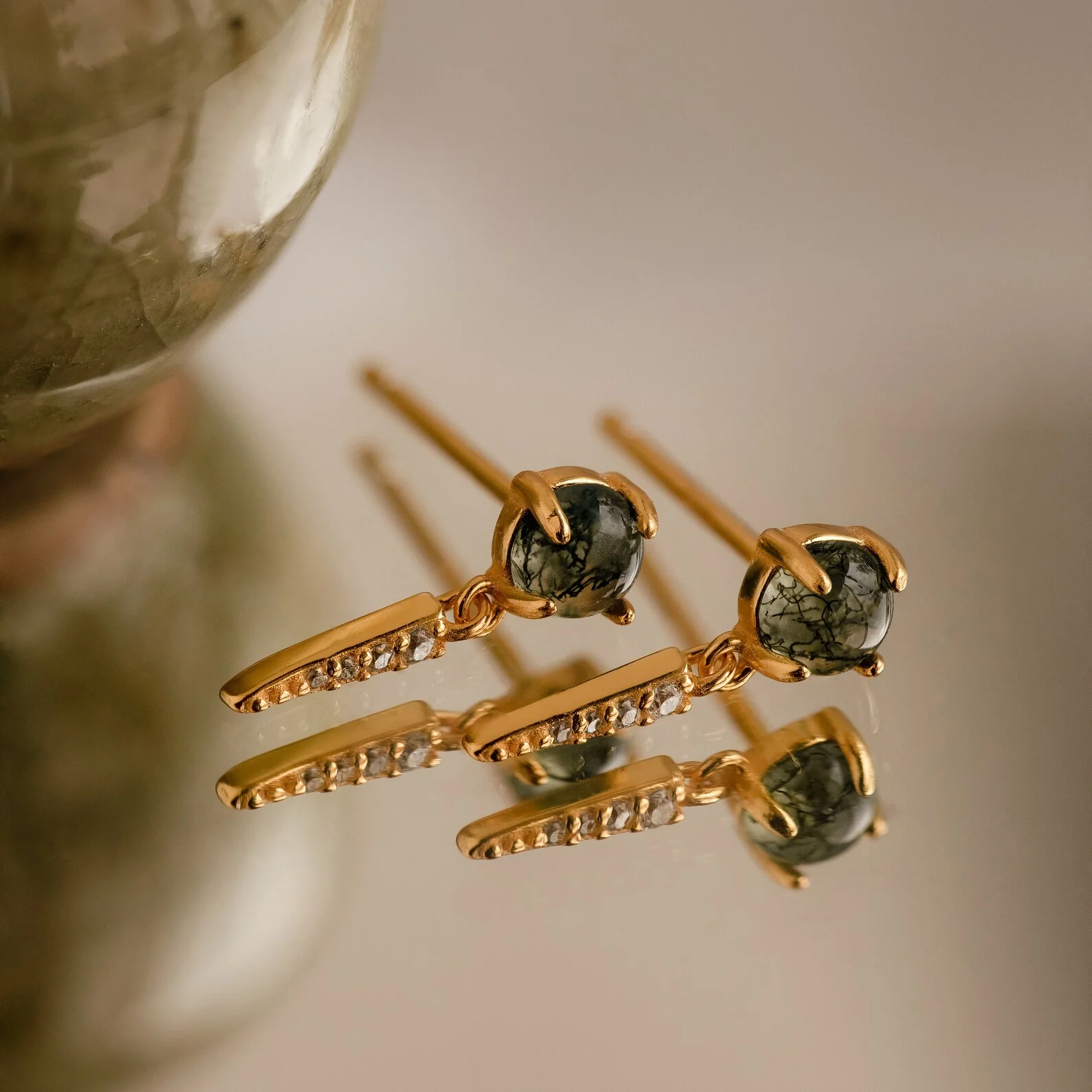 Agate Diamond Drop Earrings - Image 2
