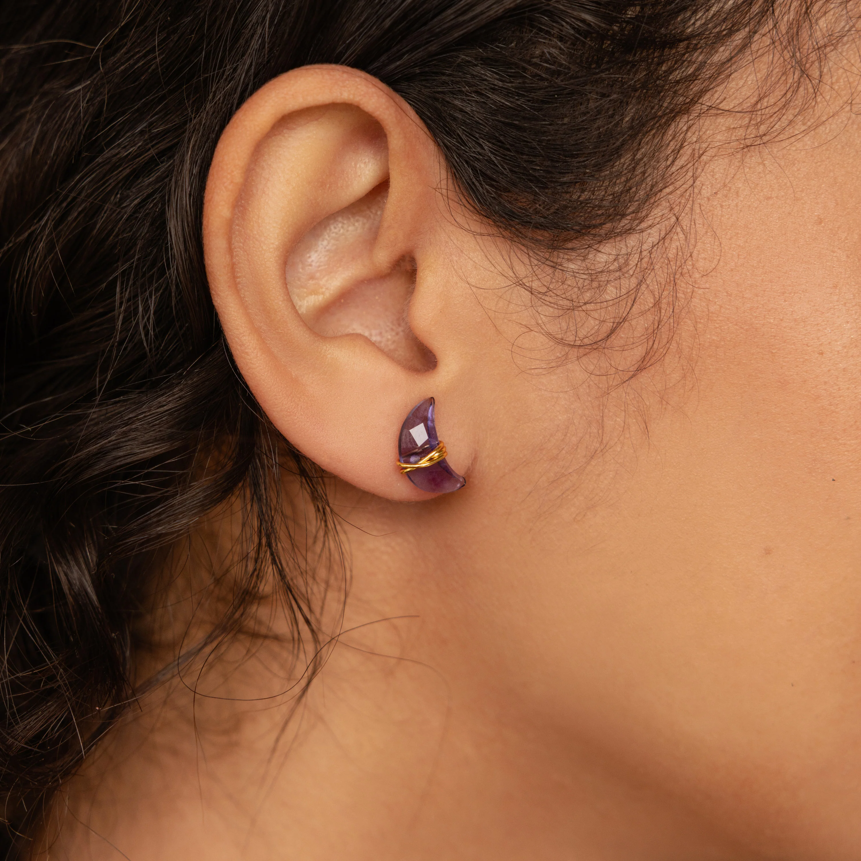 Amethyst Moon & Star Studs in 18K Gold - Image 5
