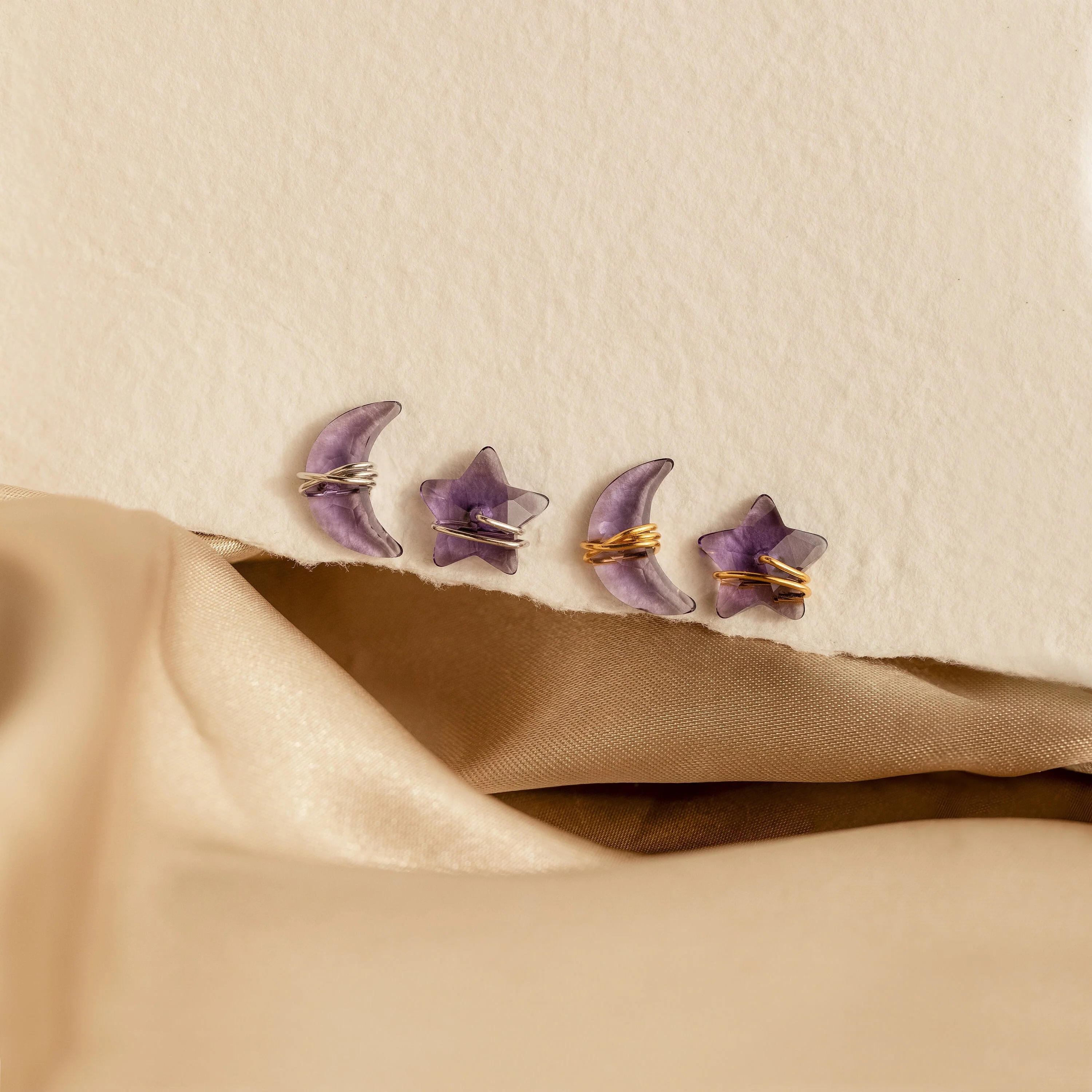 Amethyst Moon & Star Studs in 18K Gold - Image 6