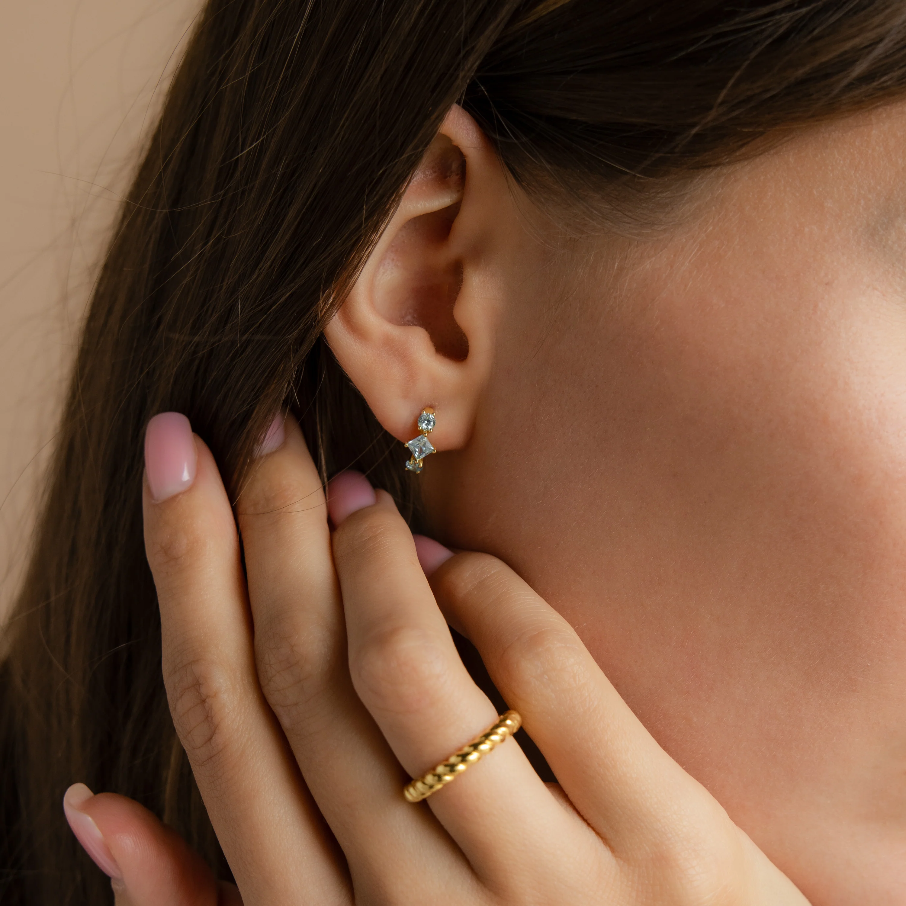 Aquamarine Diamond Huggies in 18K Gold - Image 7