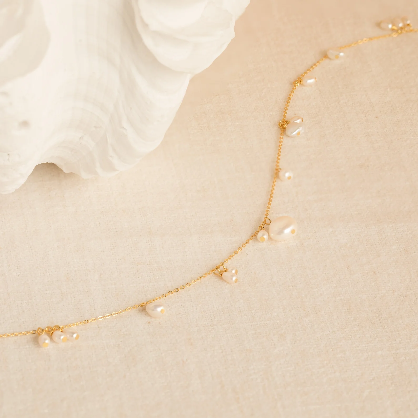 Baroque Pearl Station Necklace in 18K Gold