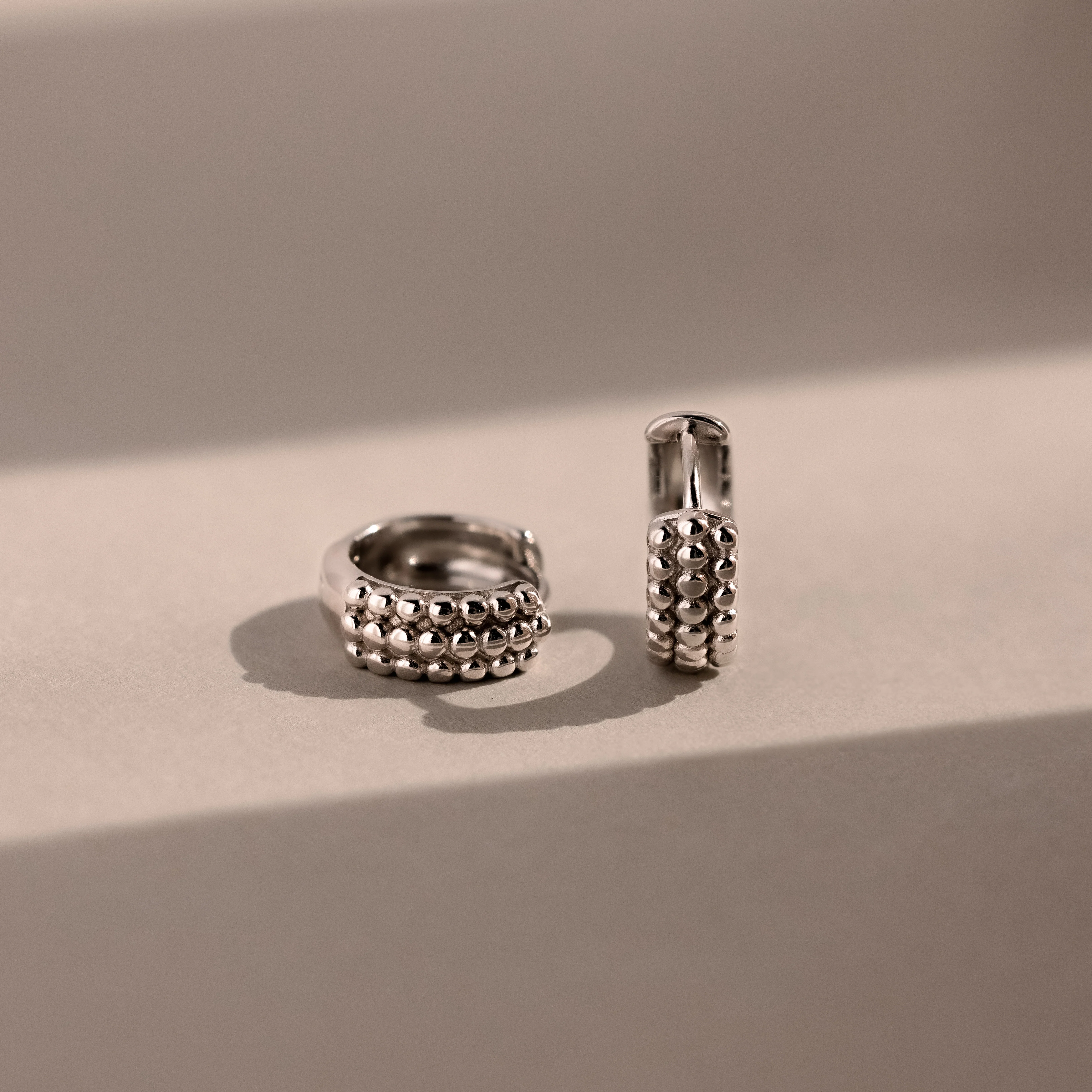 Beaded Chunky Hoops in Silver - Image 3