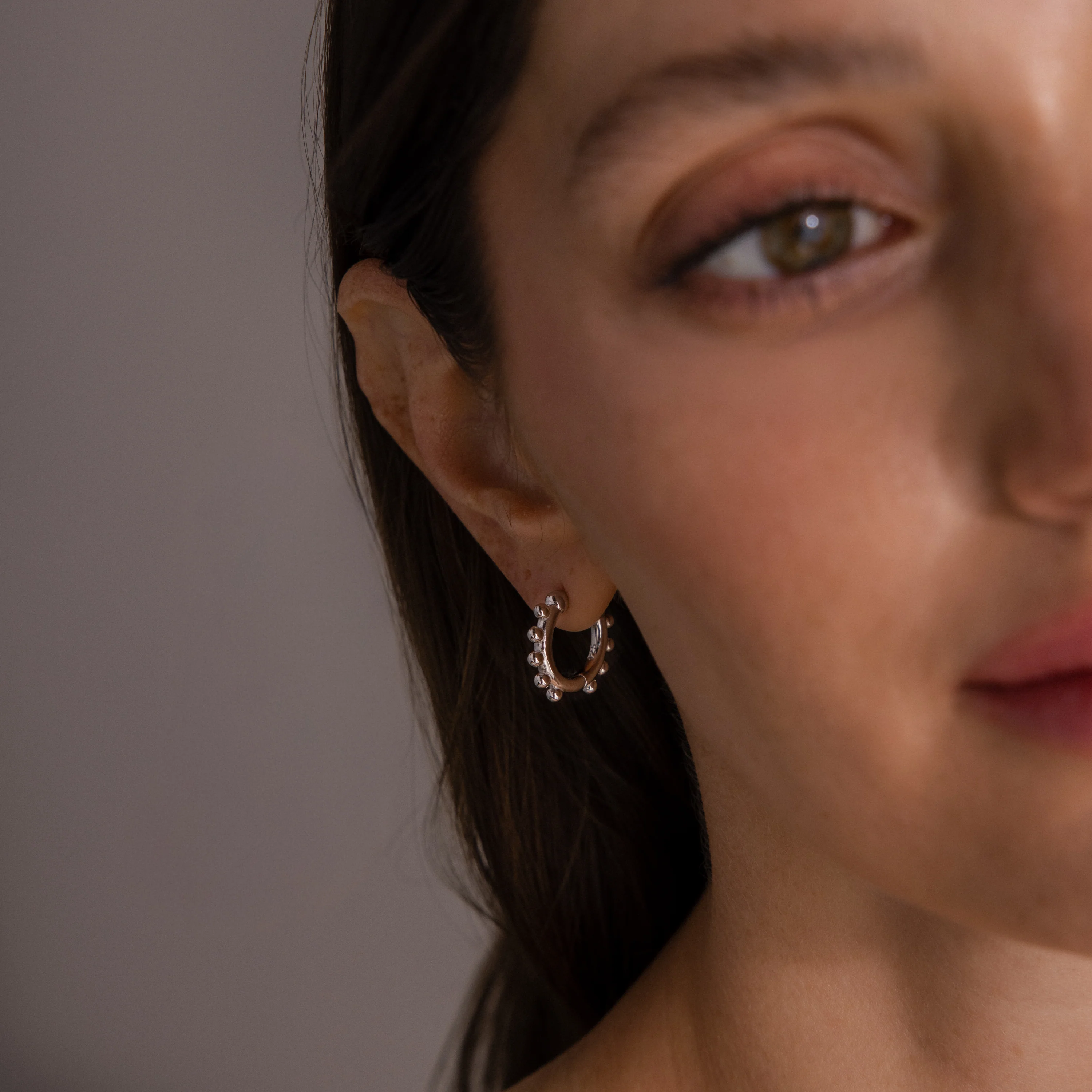 Beaded Hoops in Silver - Image 4