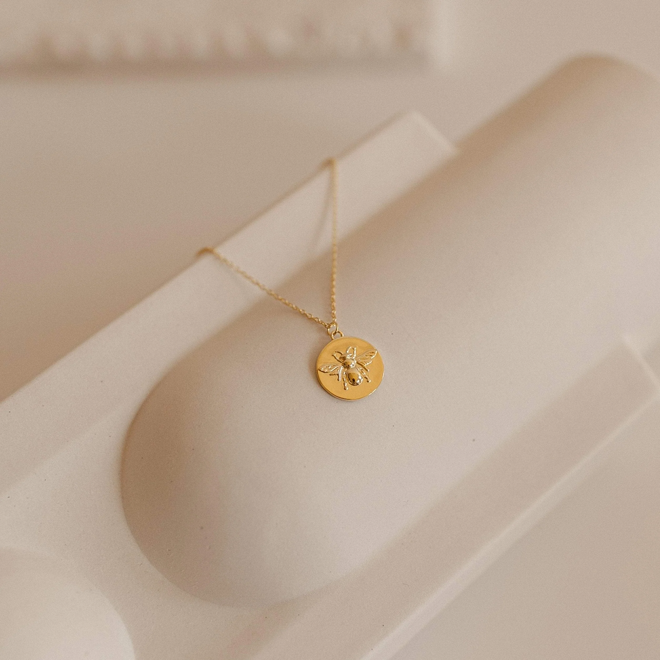 Bee Coin Necklace in Rose Gold