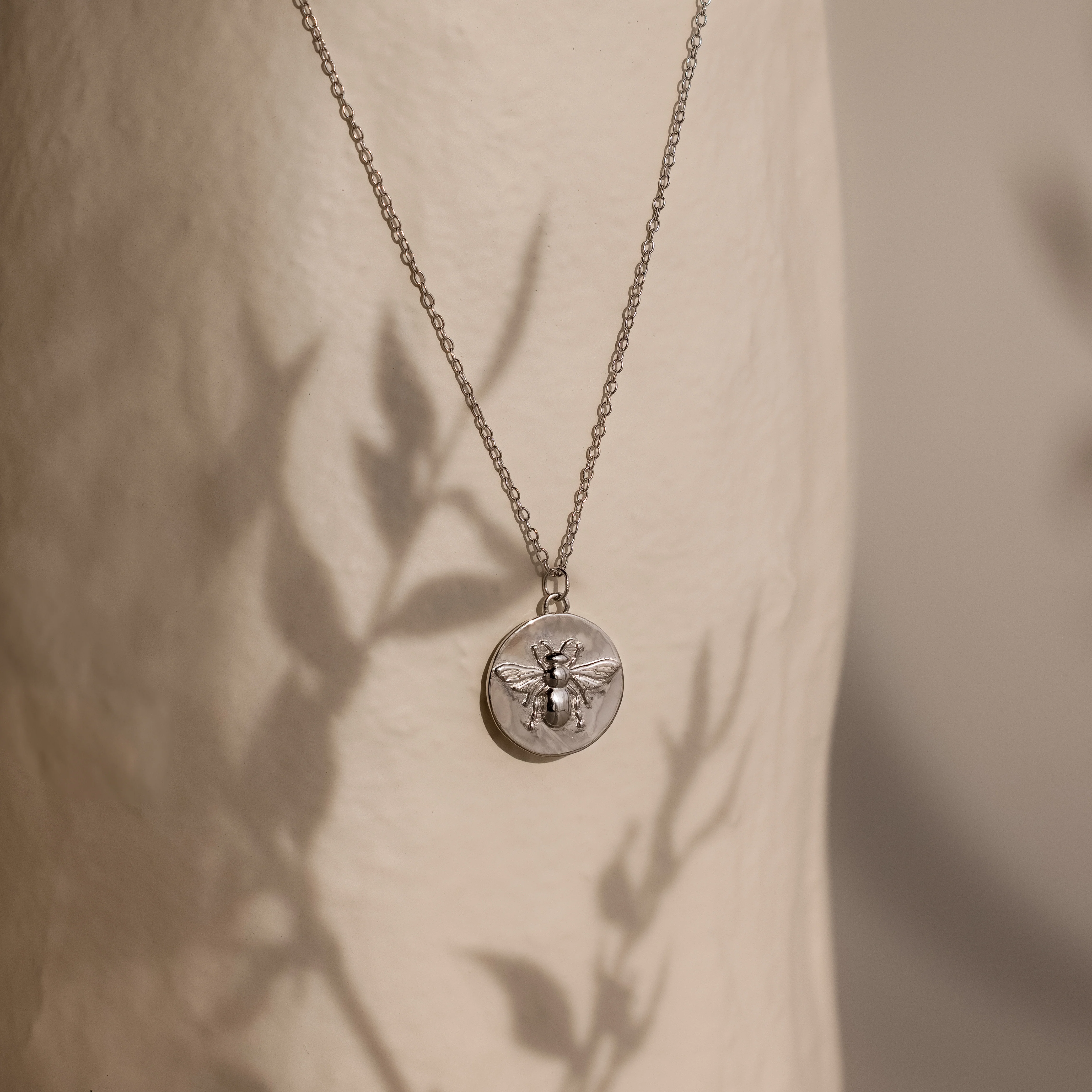 Bee Coin Necklace in Silver