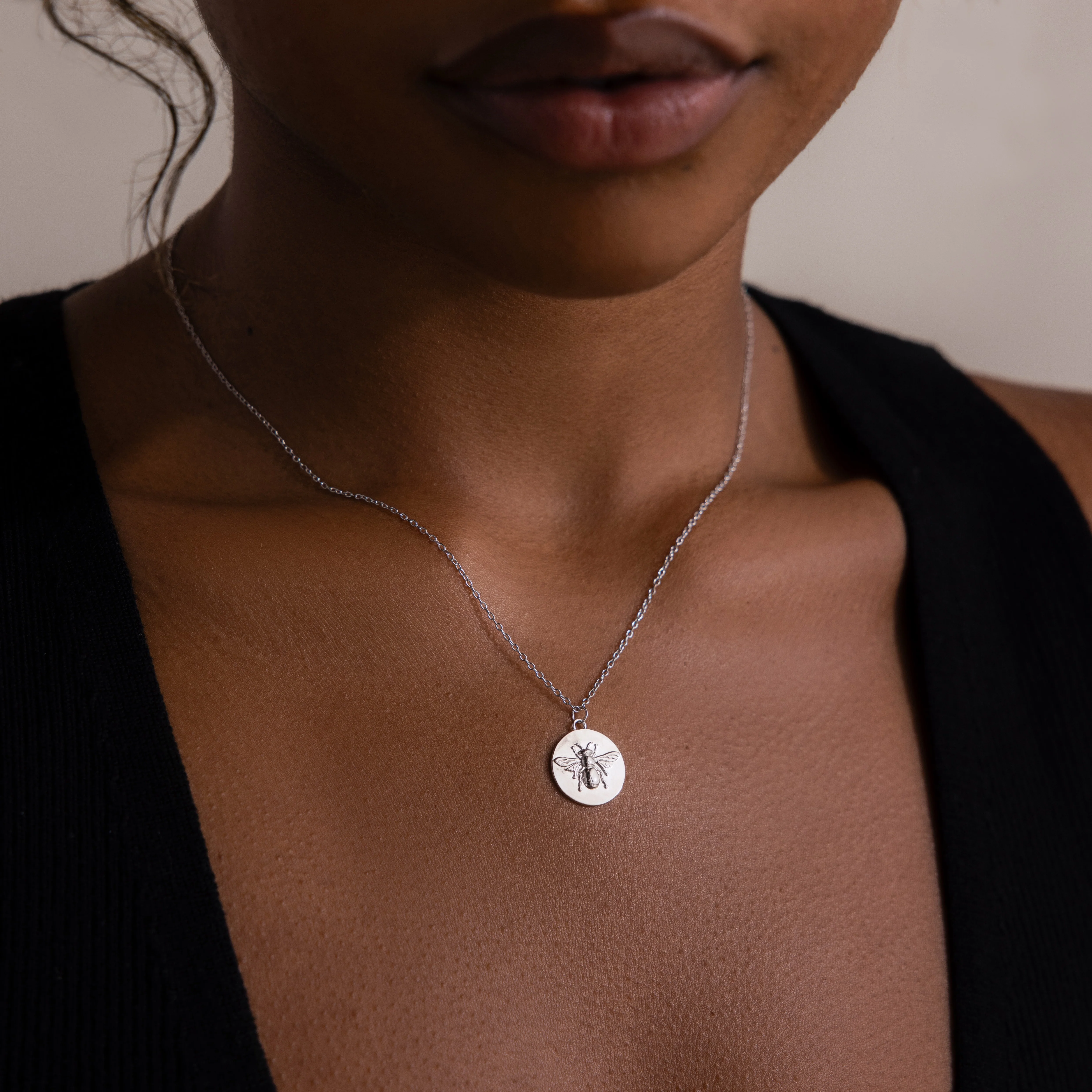 Bee Coin Necklace in Silver - Image 3