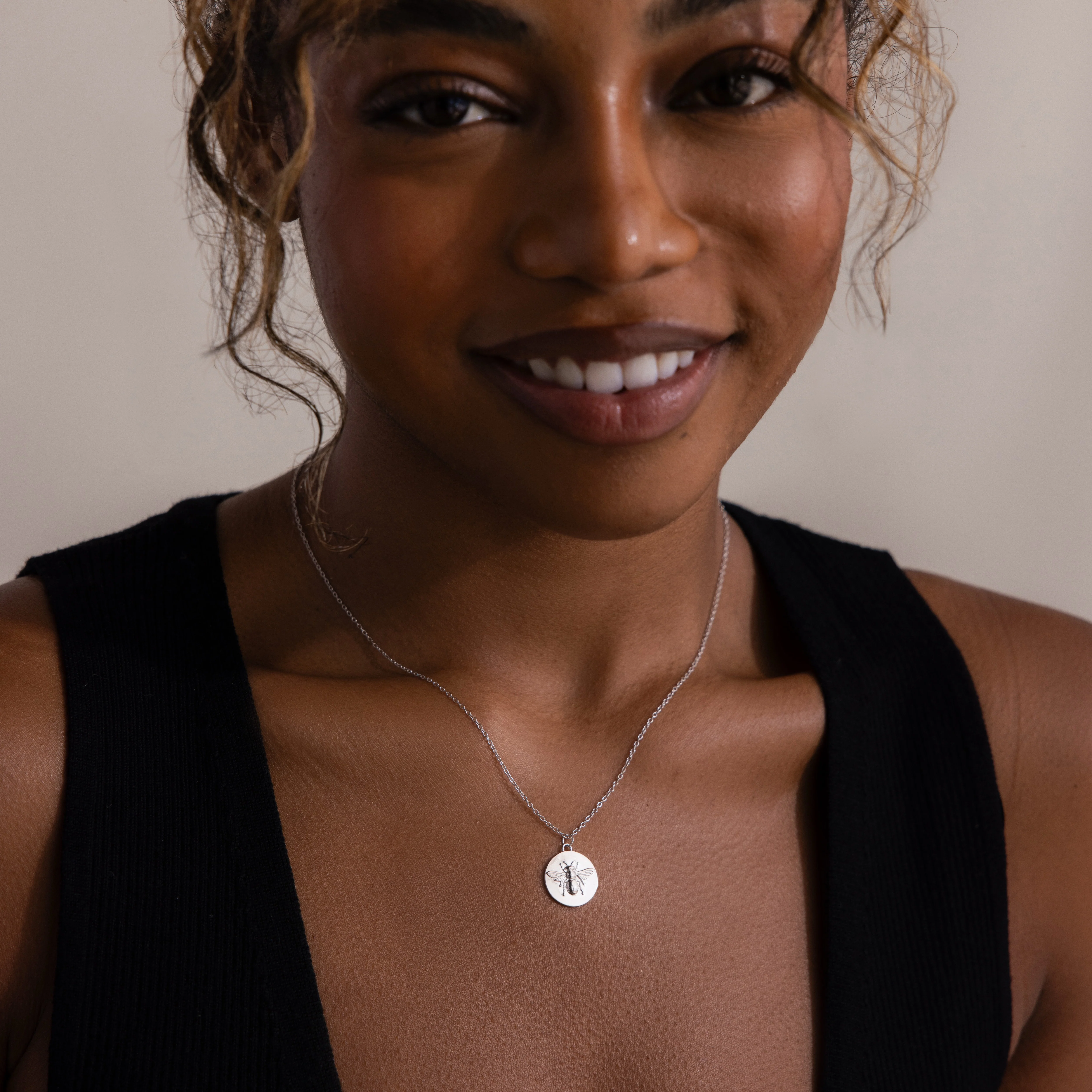Bee Coin Necklace in Silver - Image 5
