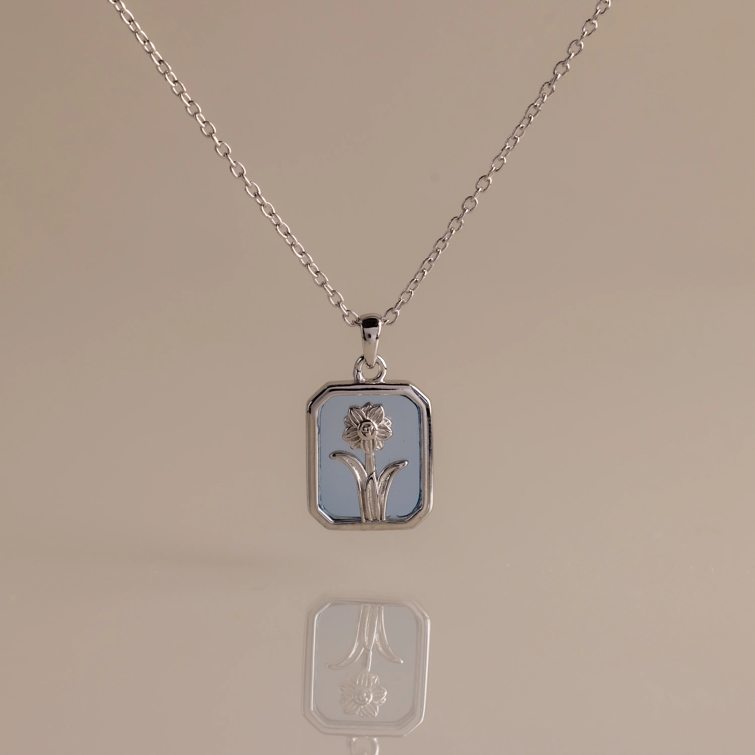 Blue Zircon Birth Flower Charm Necklace - Image 3