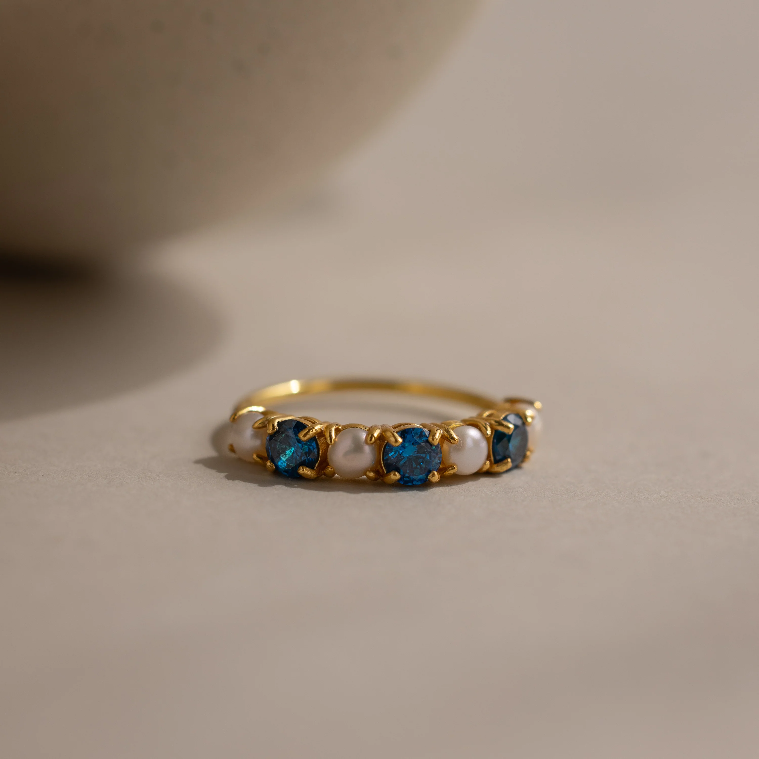 Blue Zircon & Pearl Lace Ring