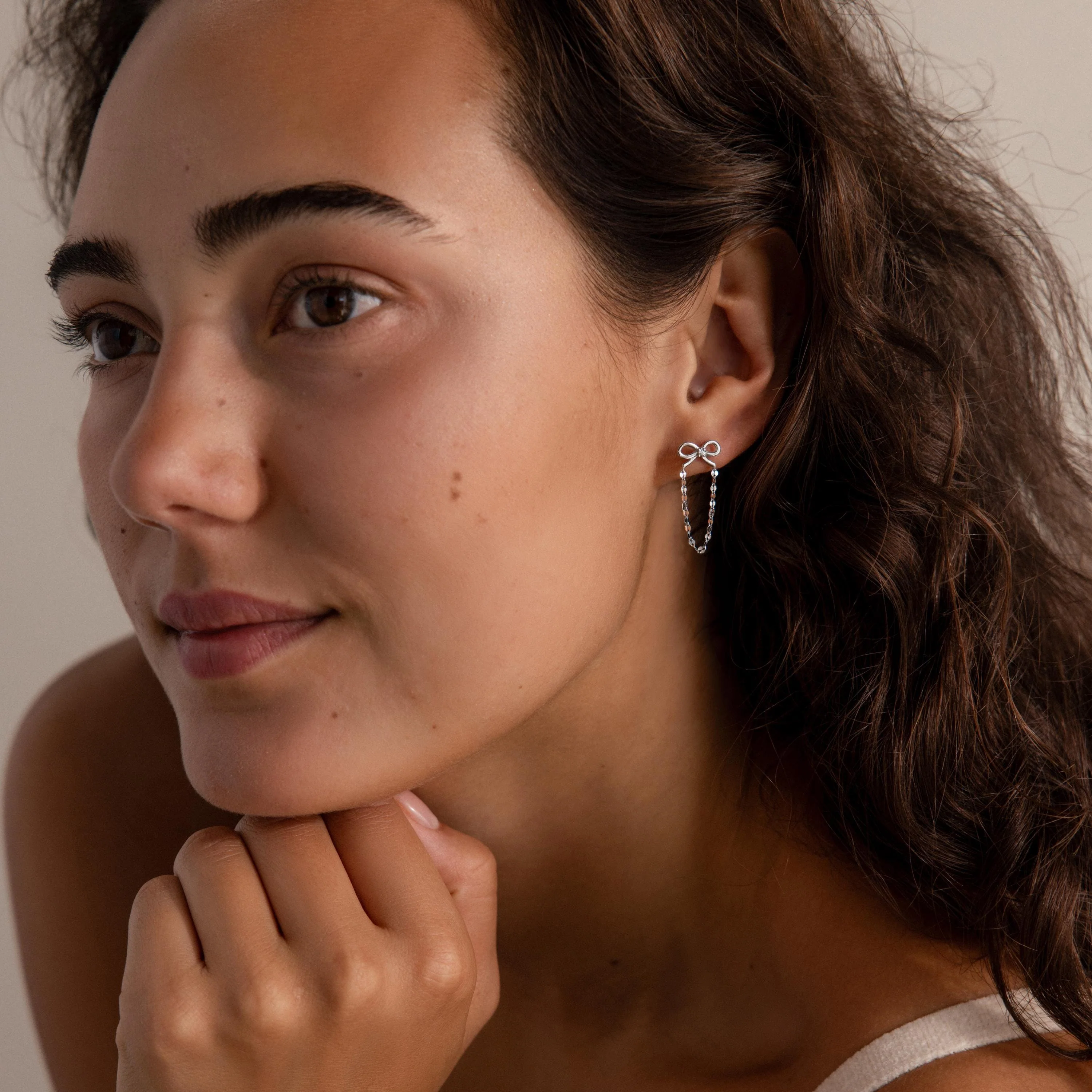 Bow Chain Studs in Silver - Image 4