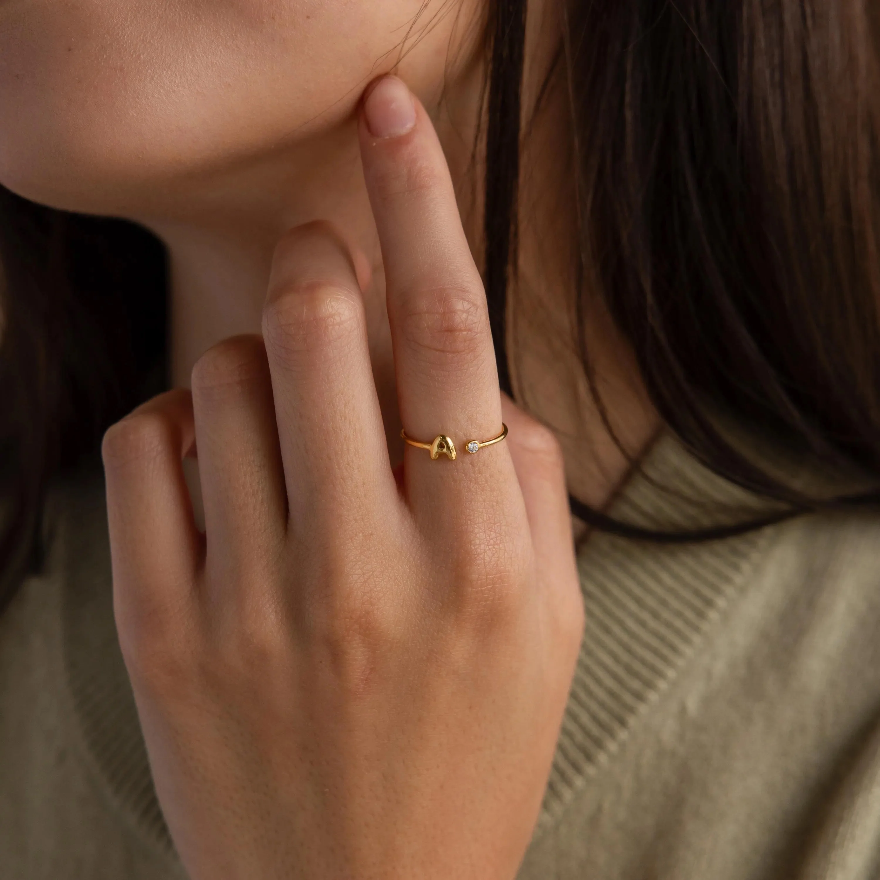 Bubble Initial Birthstone Ring - Image 3