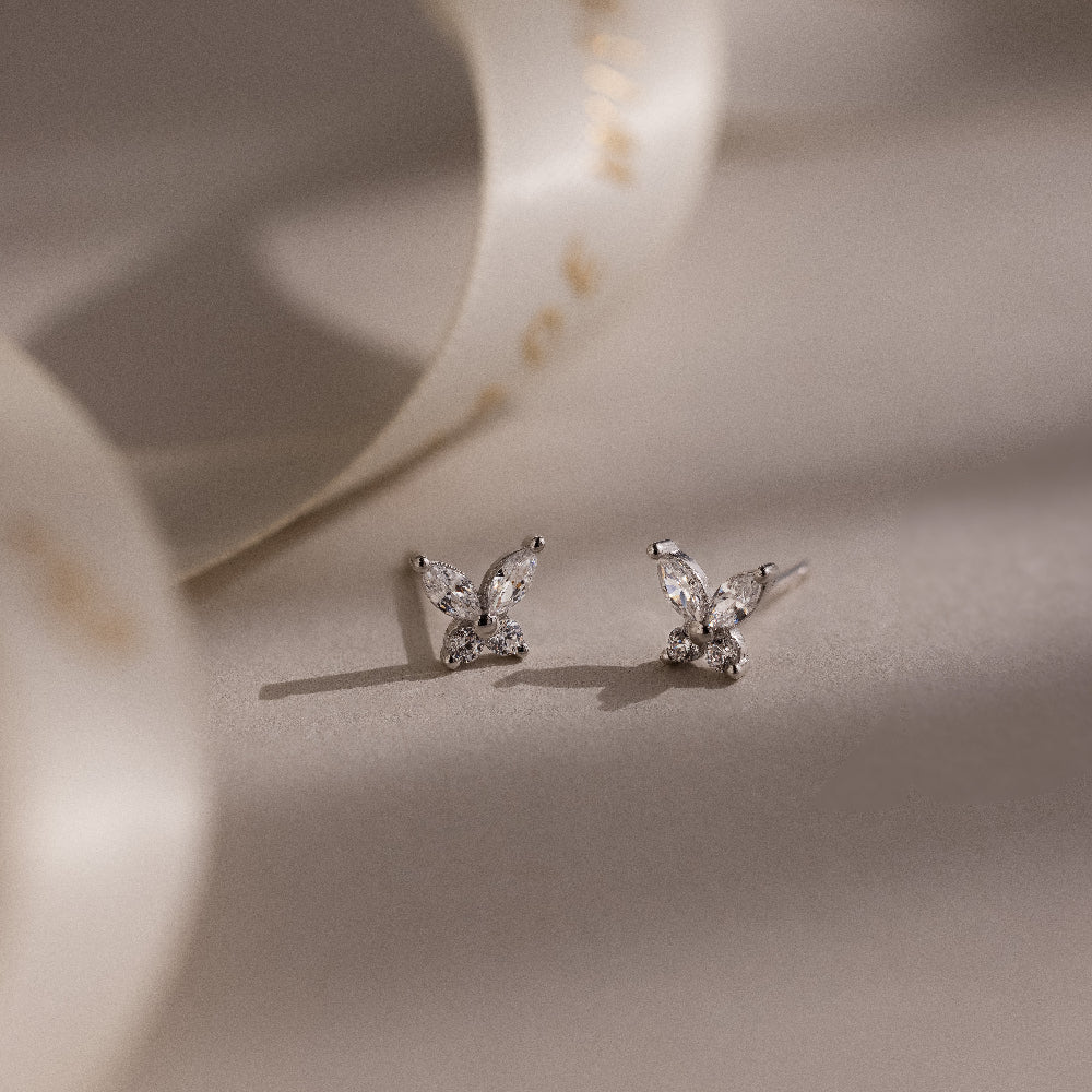 Butterfly Diamond Studs in Silver - Image 3