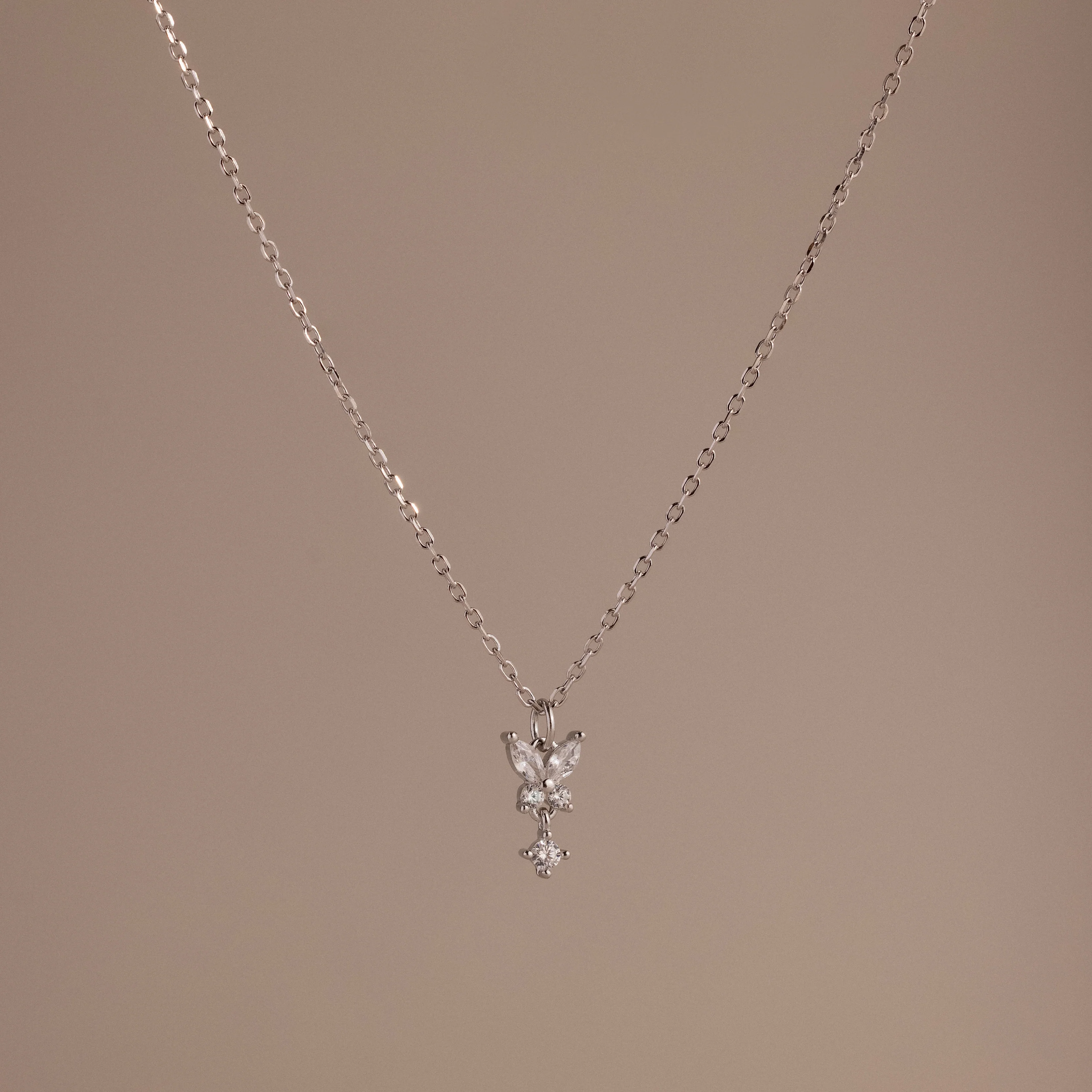 Butterfly Drop Necklace in Silver