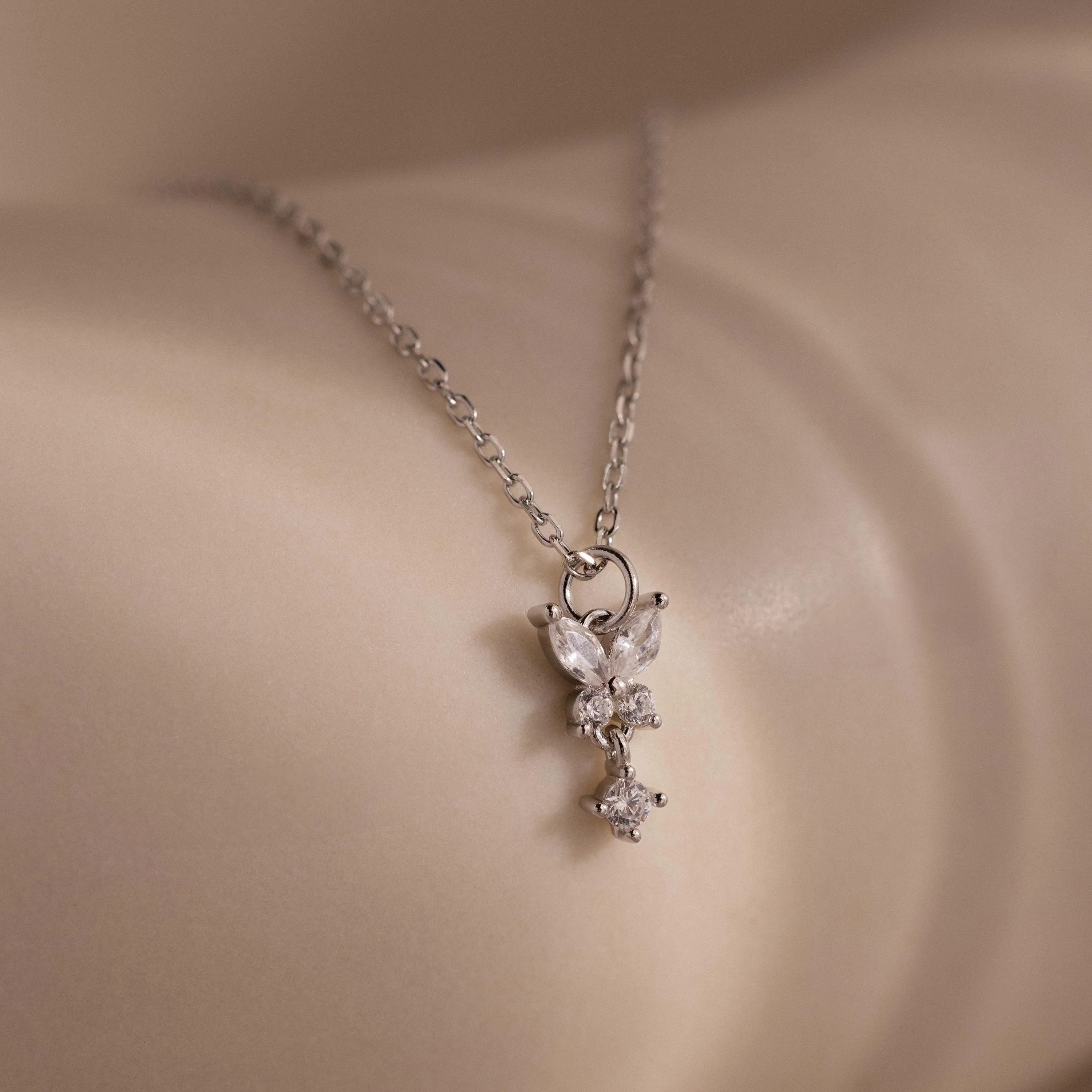 Butterfly Drop Necklace in Silver - Image 3