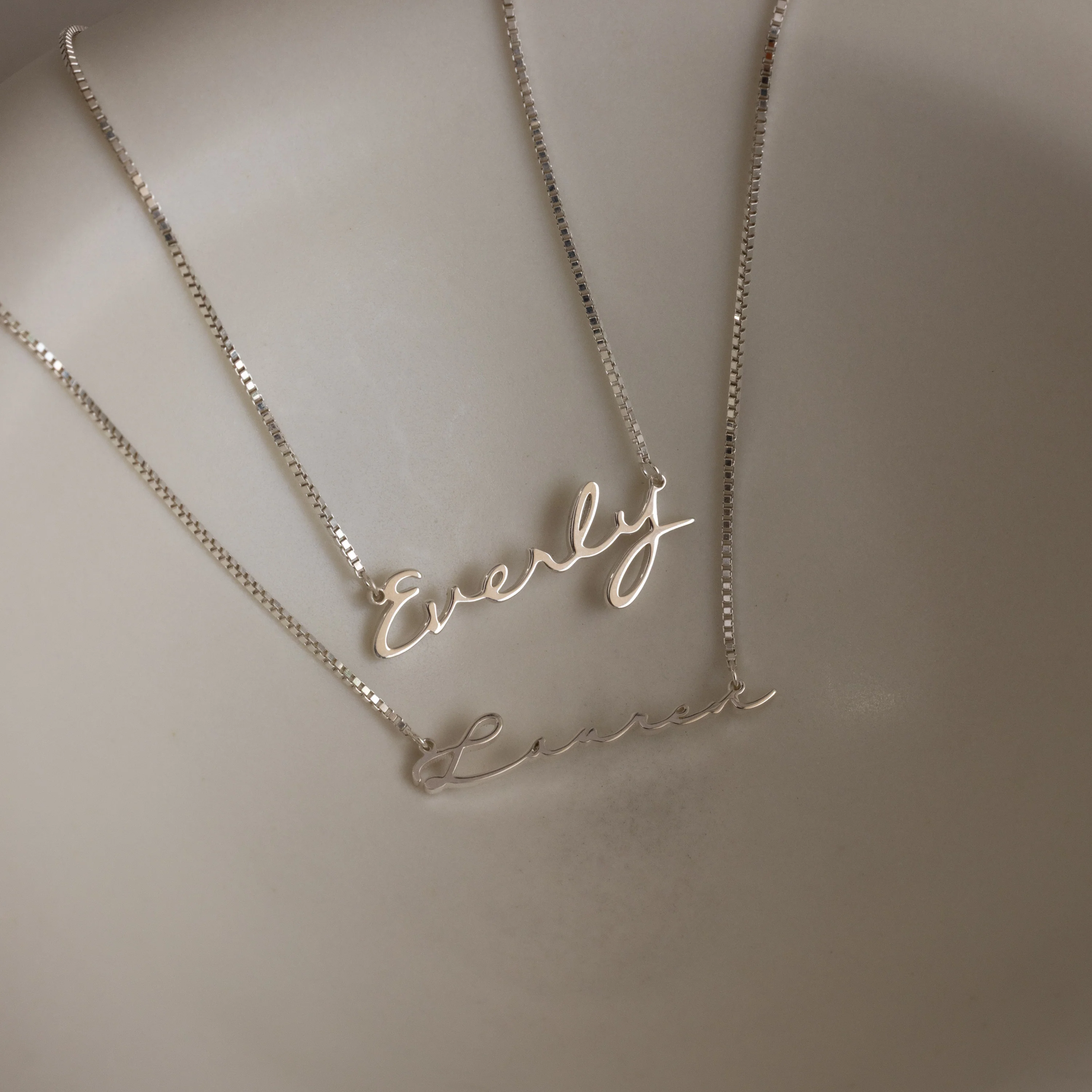 Callie Box Chain Name Necklace in Silver