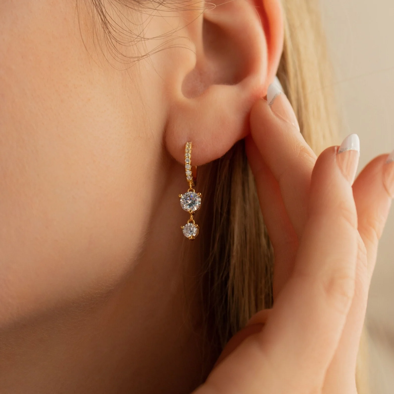 Caroline Pave Drop Huggies in 18K Gold - Image 2
