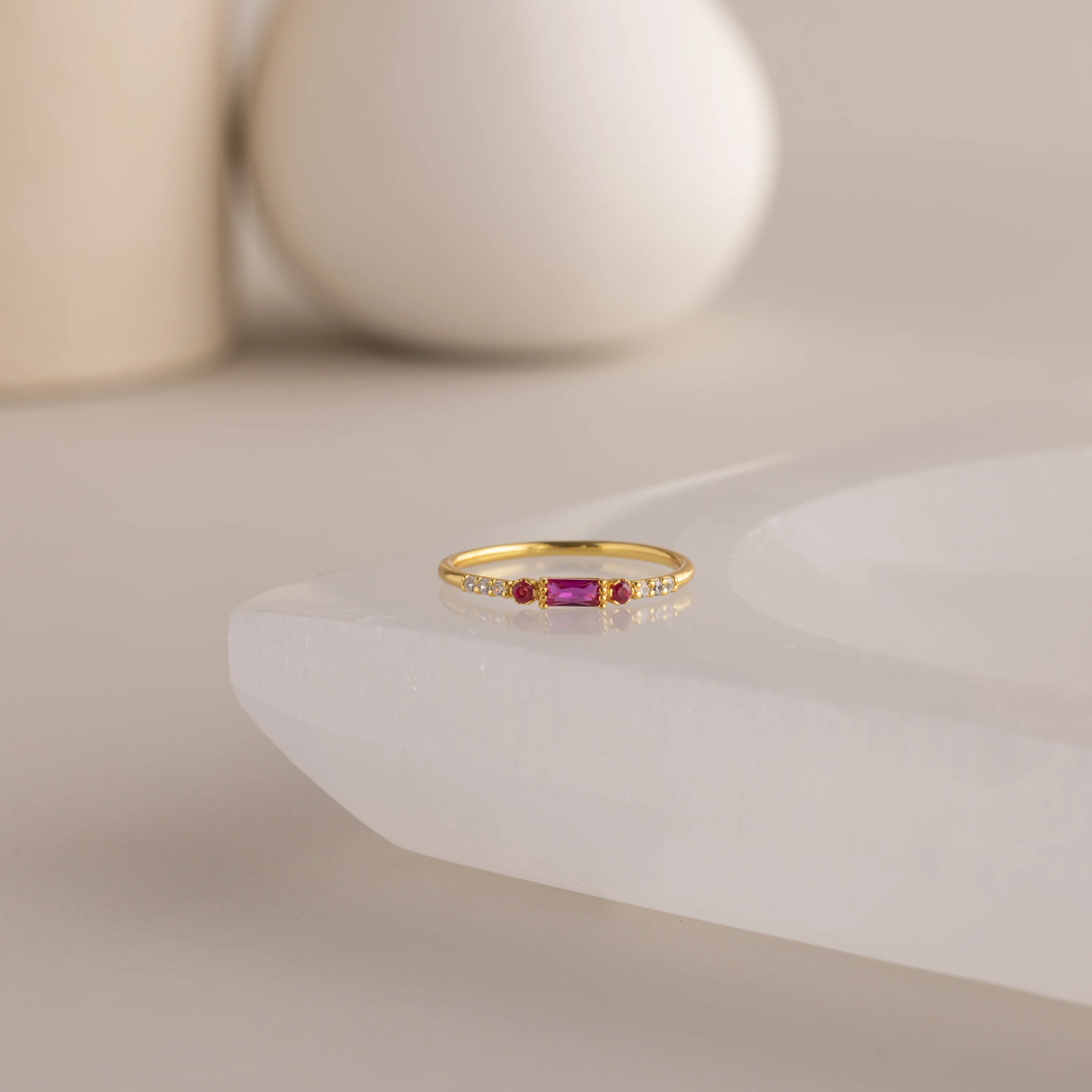 Dainty Baguette Ruby Ring