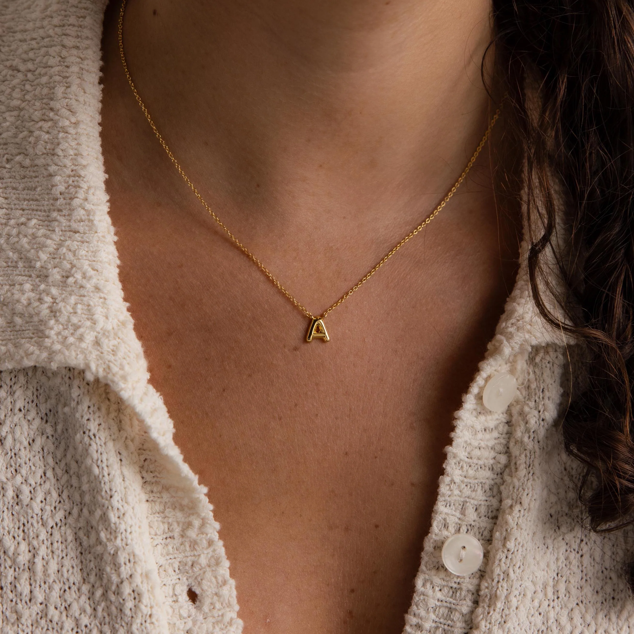 Dainty Bubble Letter Necklace in 18K Gold