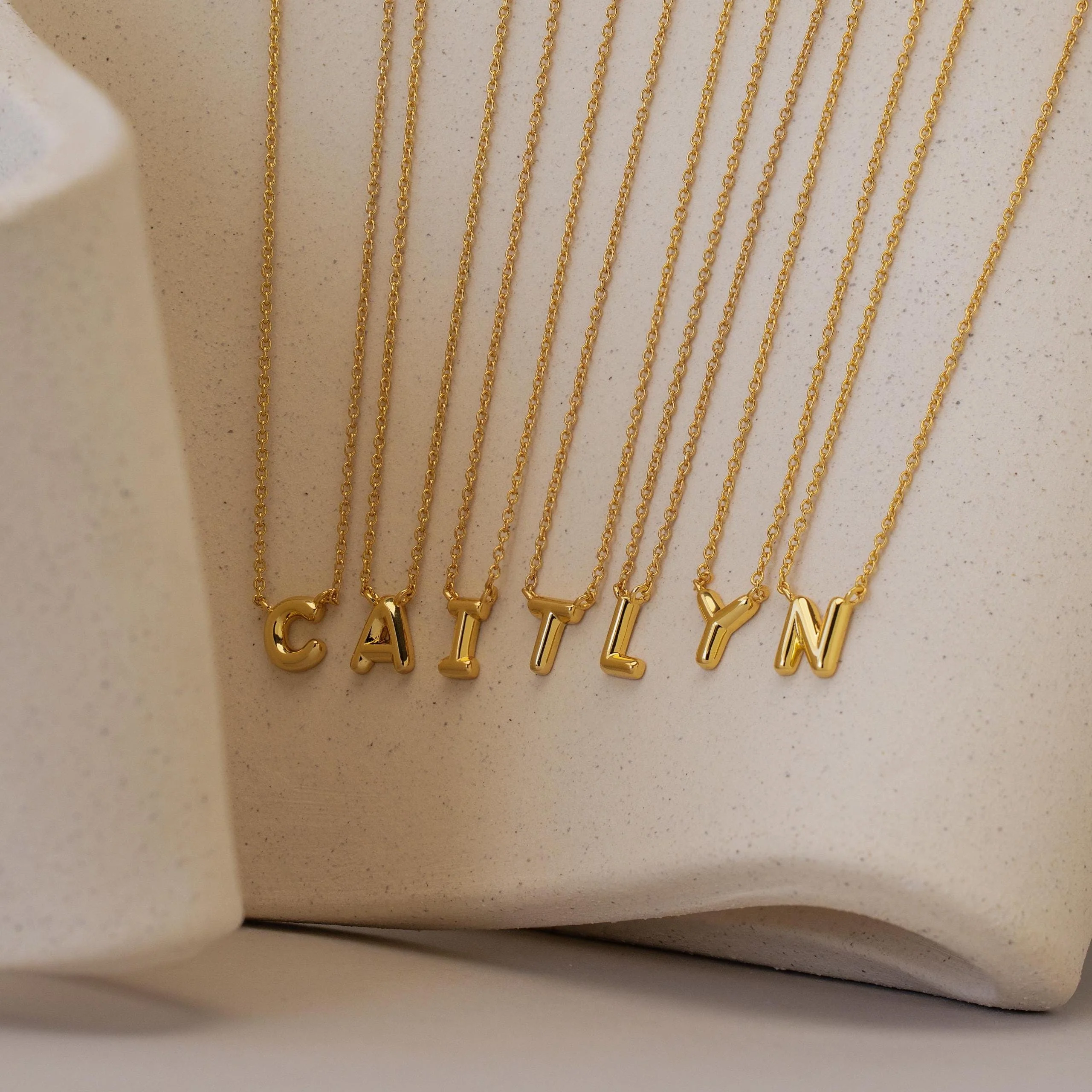 Dainty Bubble Letter Necklace in 18K Gold - Image 5