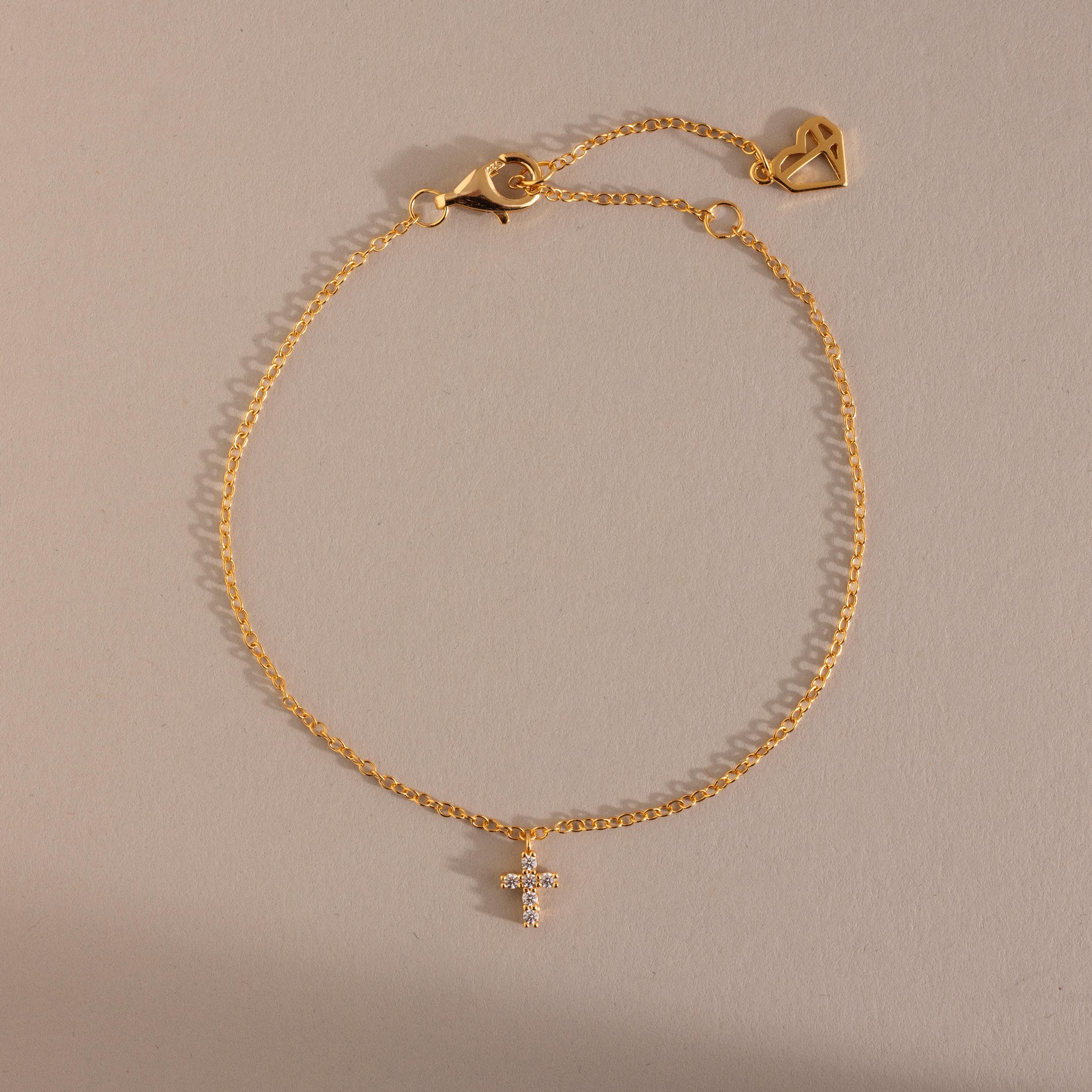 Dainty Cross Charm Bracelet in 18K Gold