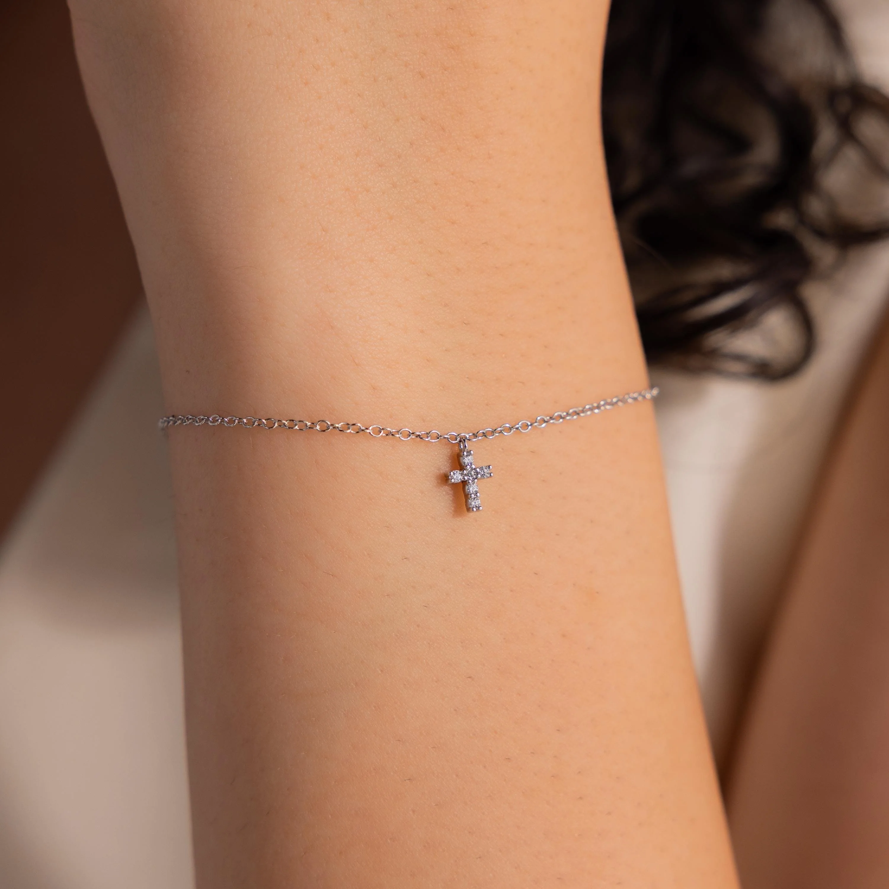 Dainty Cross Charm Bracelet in Silver - Image 2