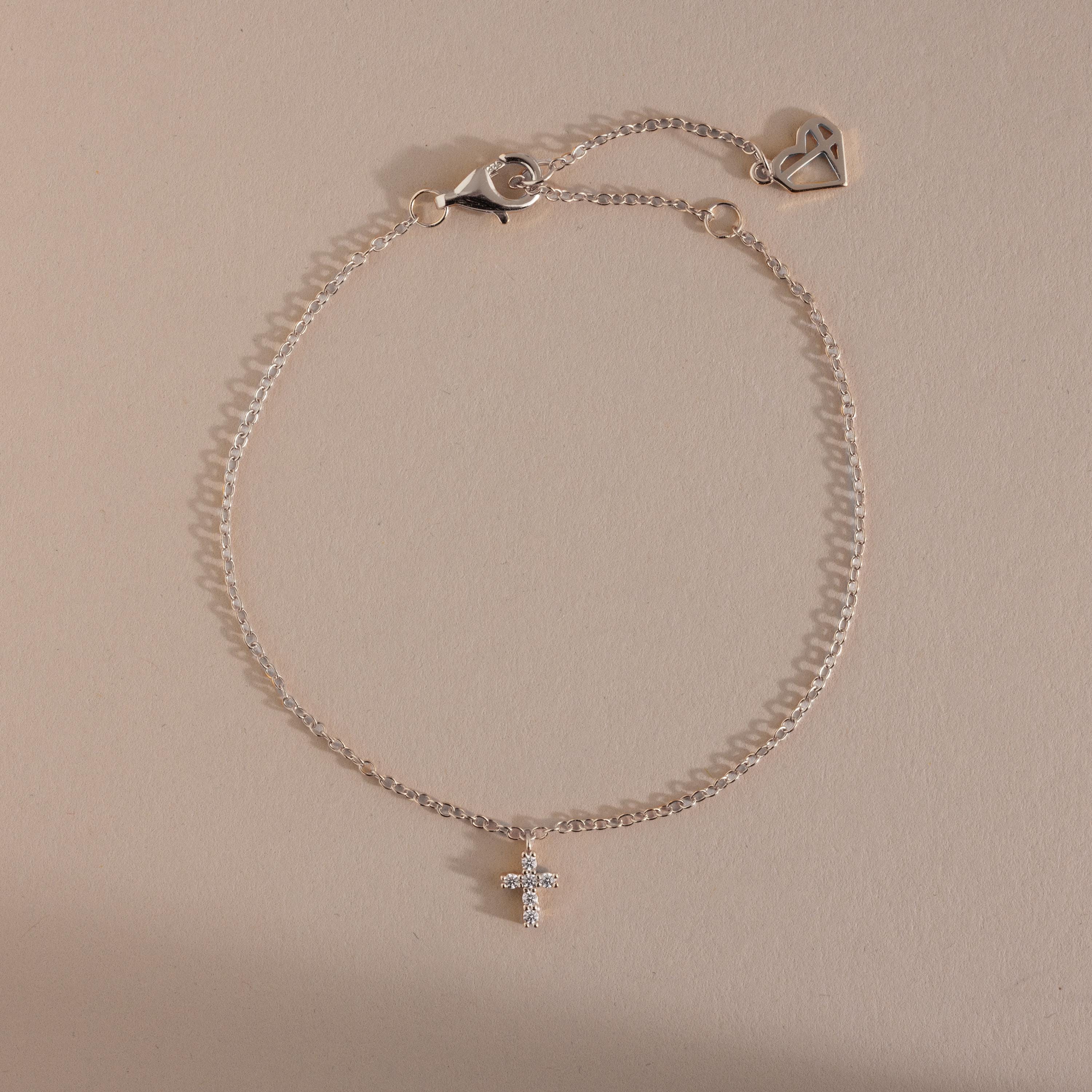 Dainty Cross Charm Bracelet in Silver
