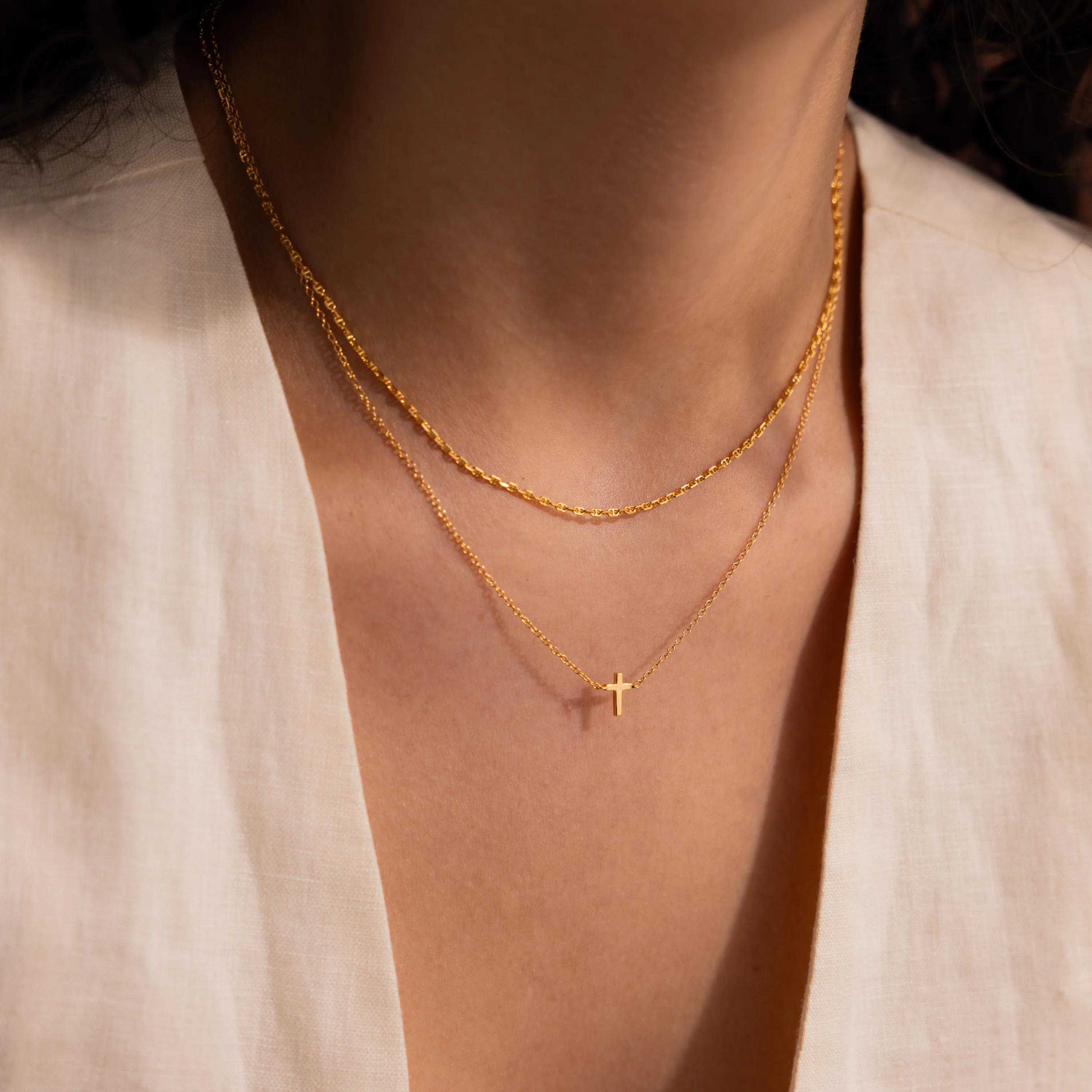 Dainty Cross Necklace in 18K Gold - Image 3