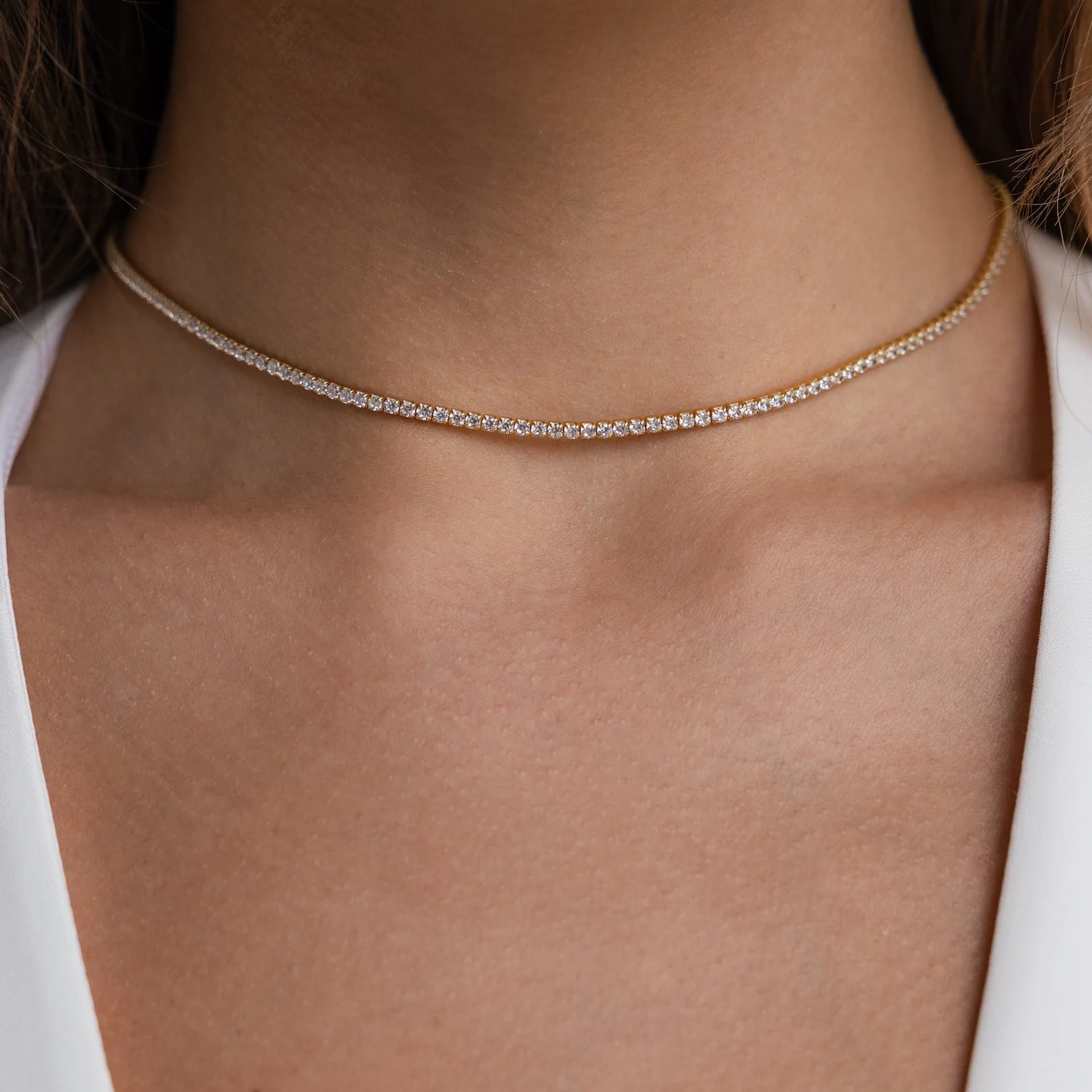 Dainty Diamond Tennis Necklace & Bracelet Set in 18K Gold - Image 4