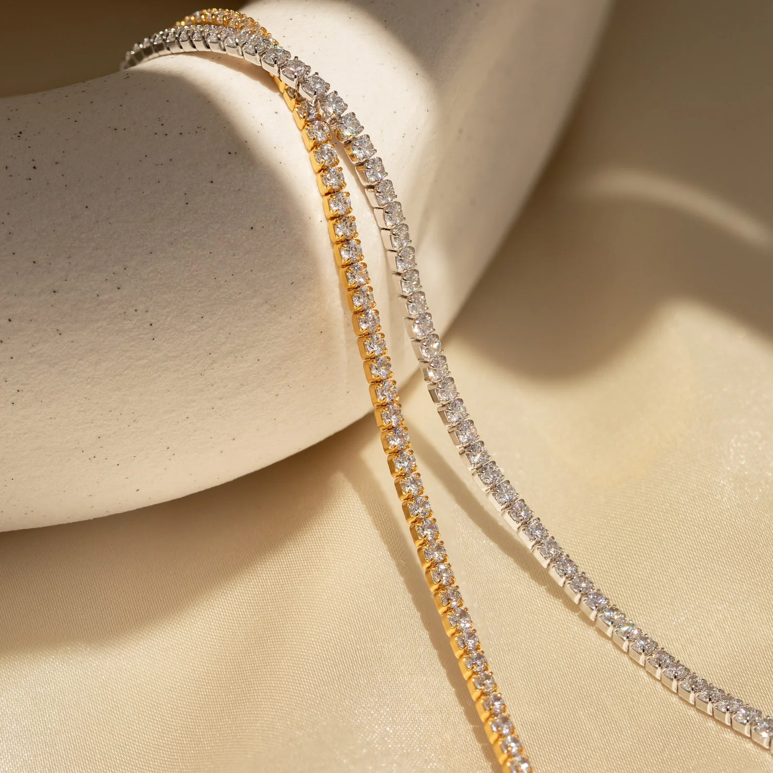 Dainty Diamond Tennis Necklace & Bracelet Set in 18K Gold - Image 3