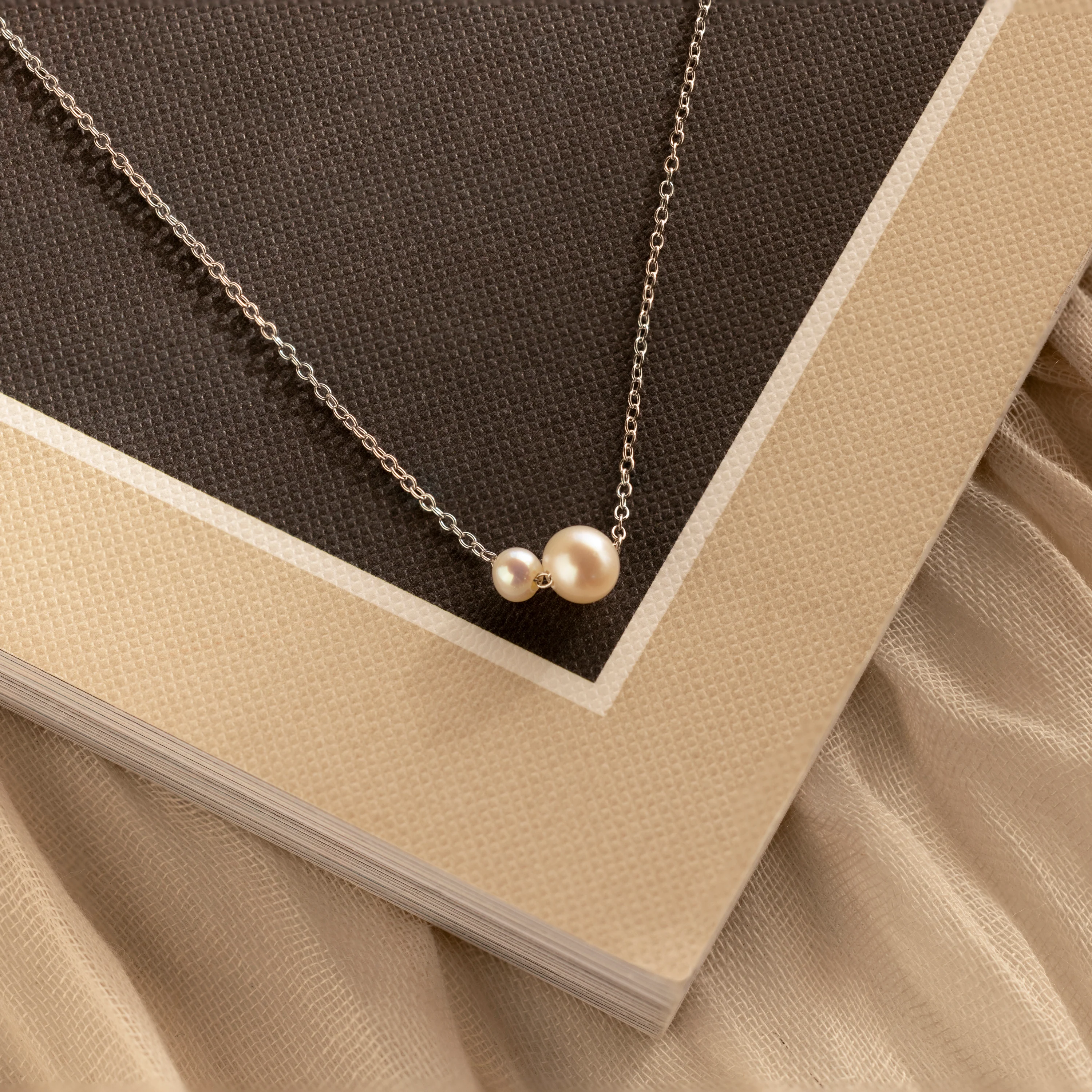 Dainty Duo Pearl Necklace in Silver - Image 3
