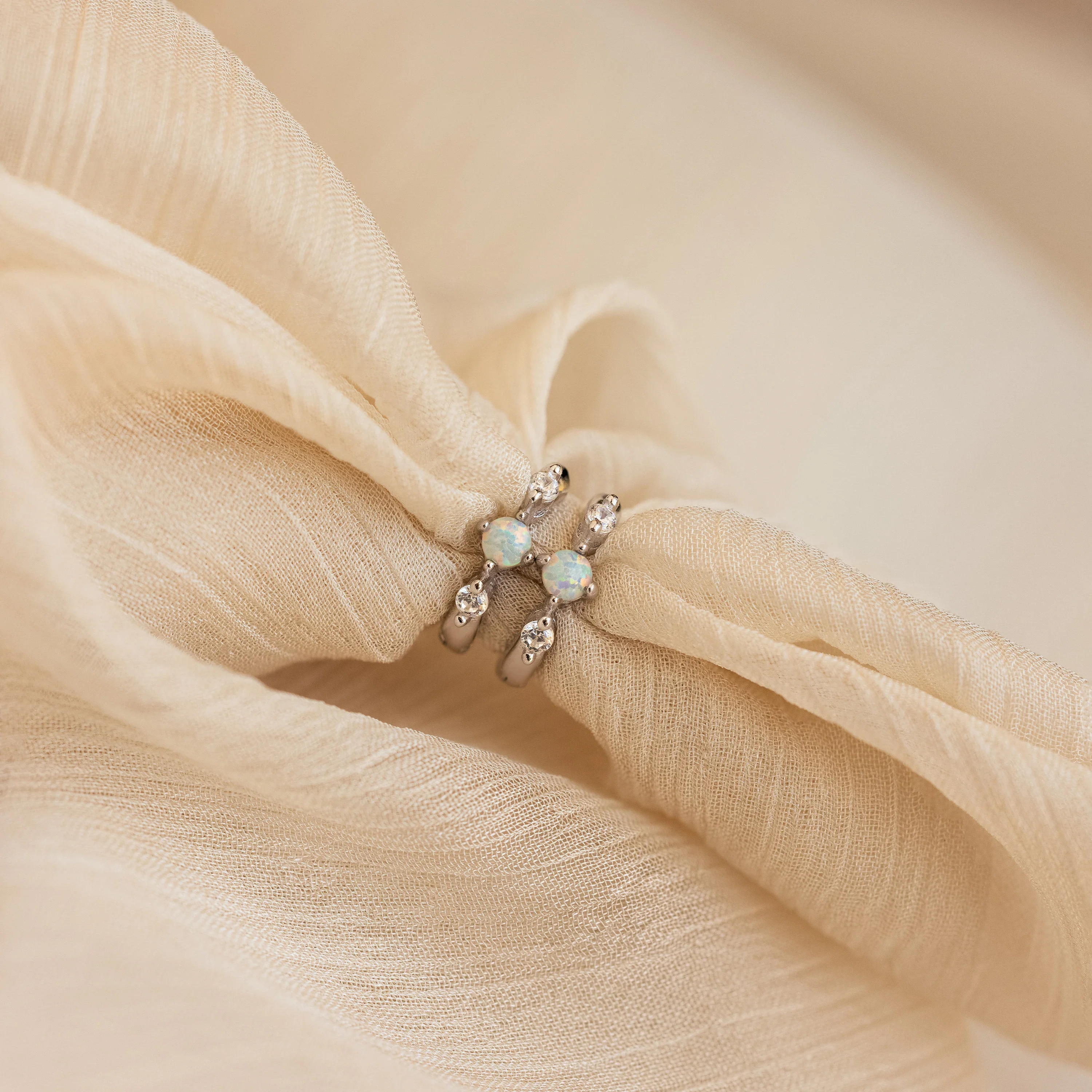 Dainty Opal Diamond Huggies - Image 5
