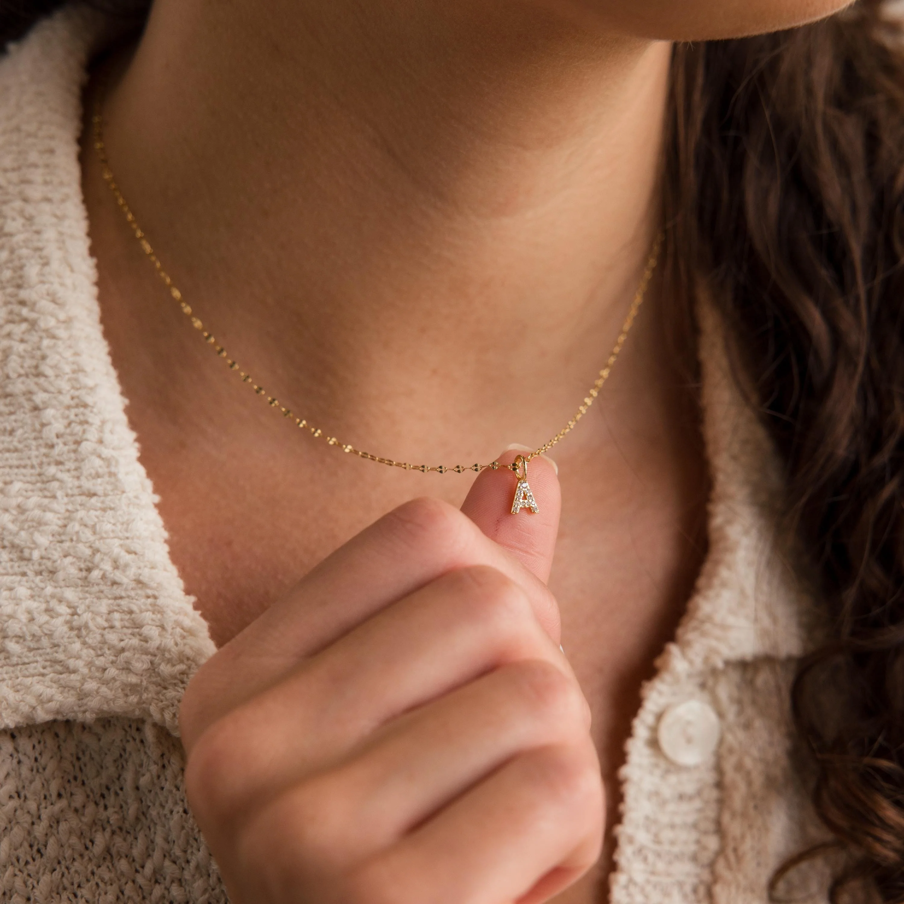 Dainty Pave Letter Necklace in 18K Gold