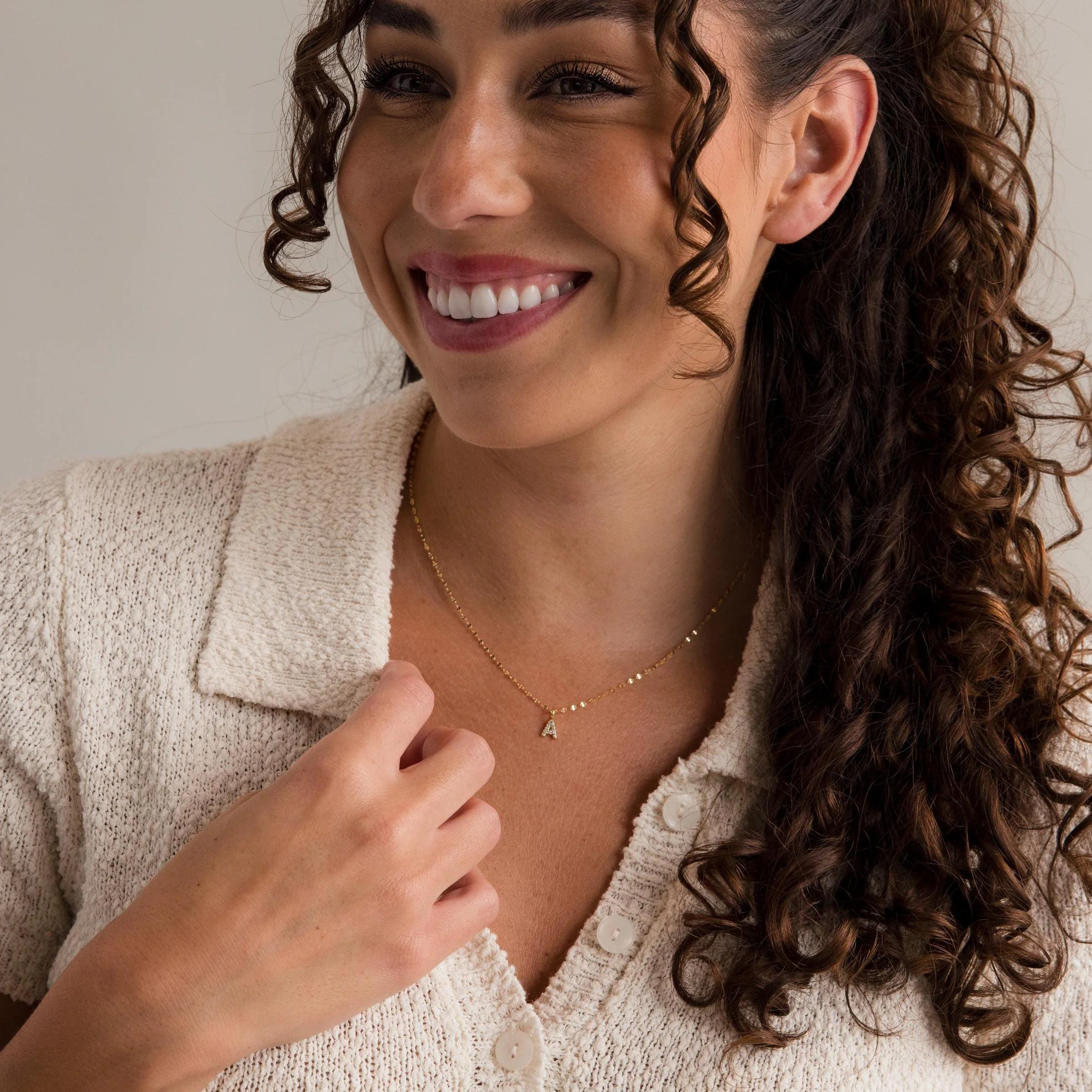 Dainty Pave Letter Necklace in 18K Gold - Image 8