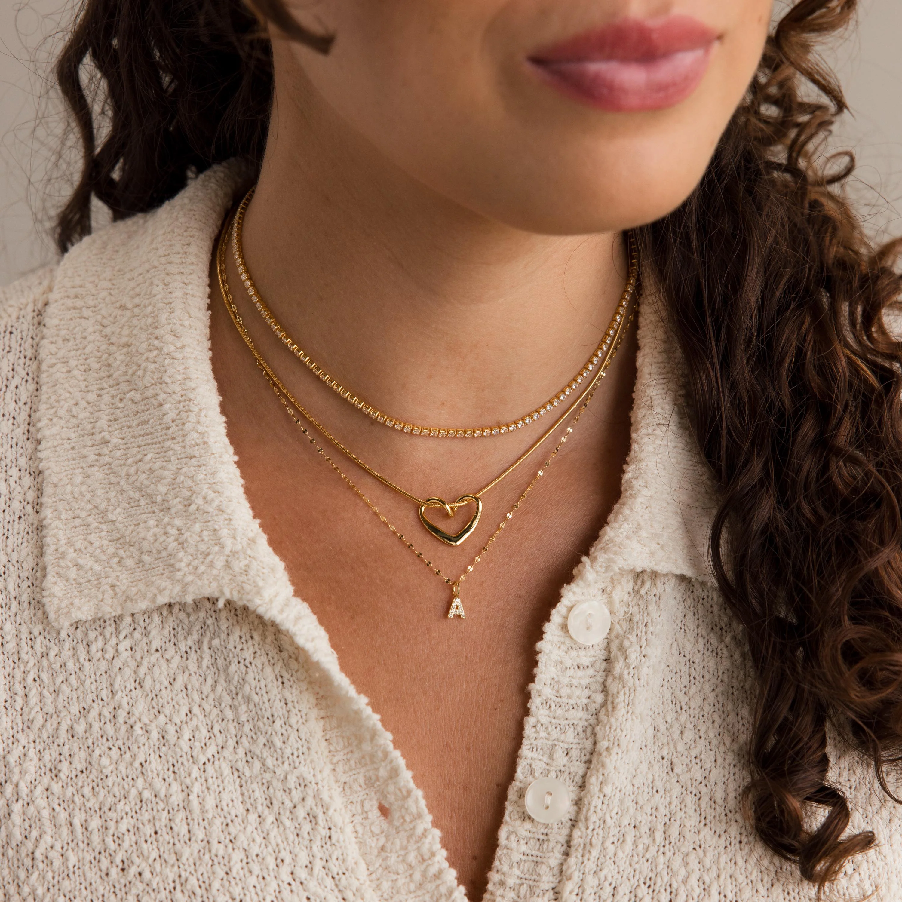 Dainty Pave Letter Necklace in 18K Gold - Image 3