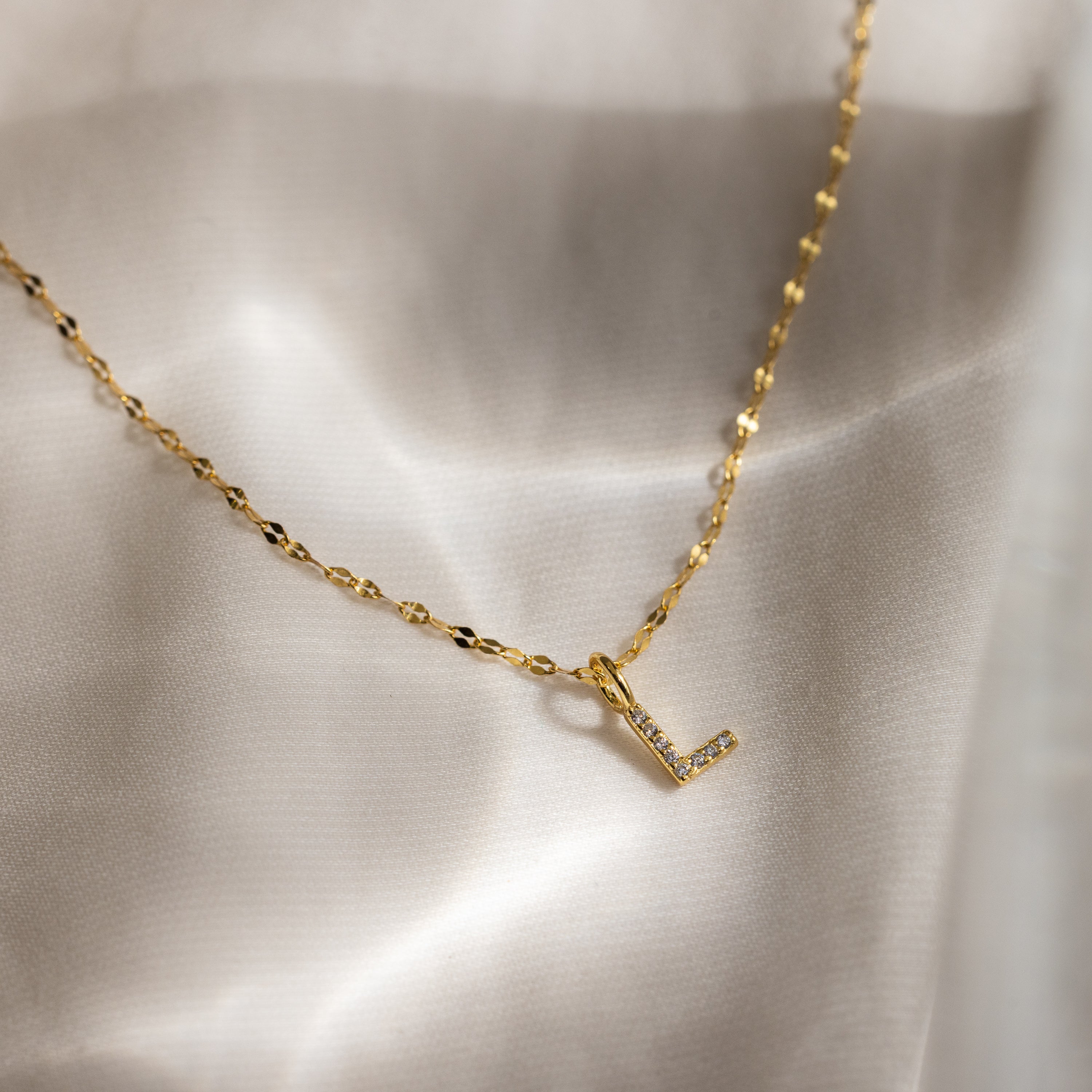 Dainty Pave Letter Necklace in 18K Gold - Image 20