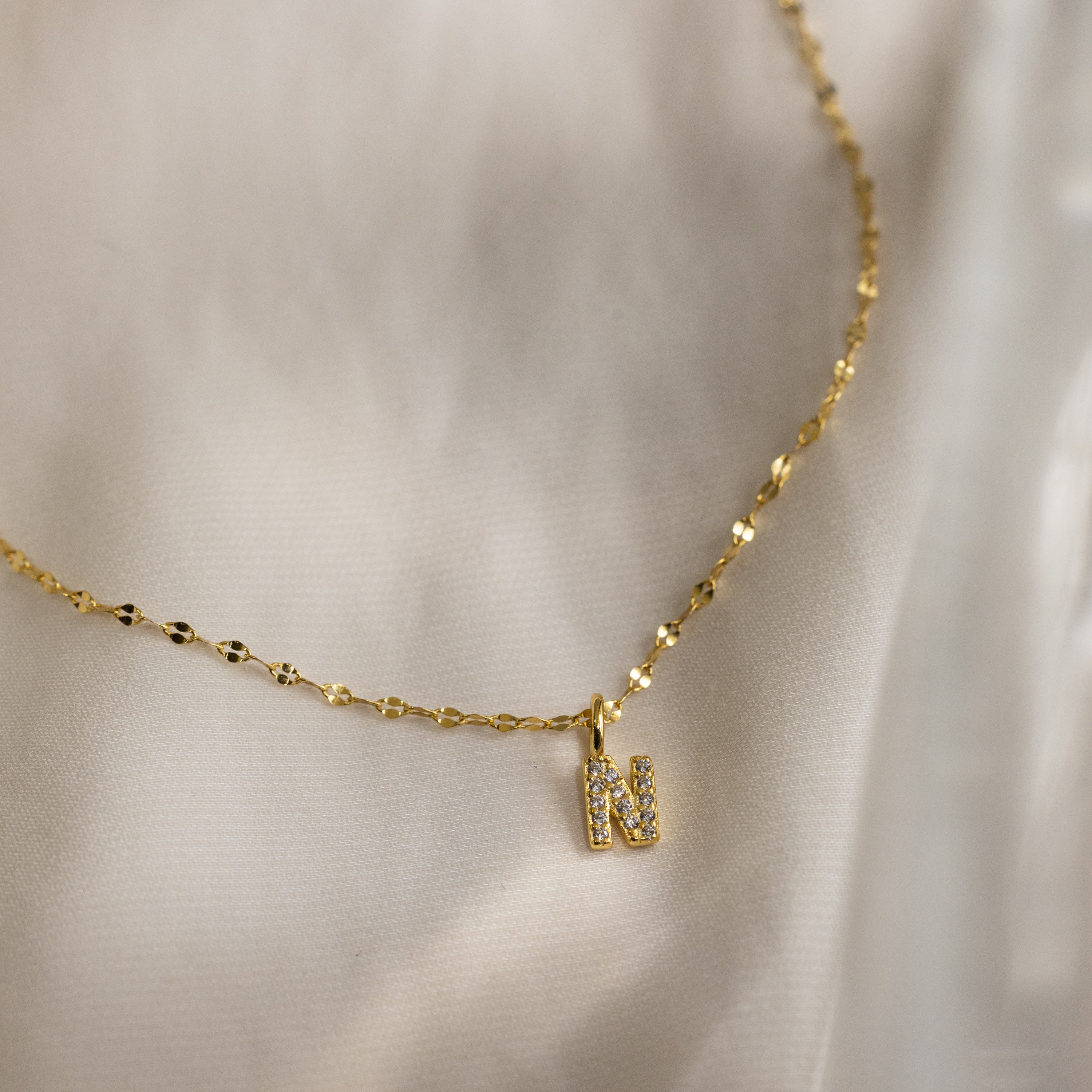 Dainty Pave Letter Necklace in 18K Gold - Image 22