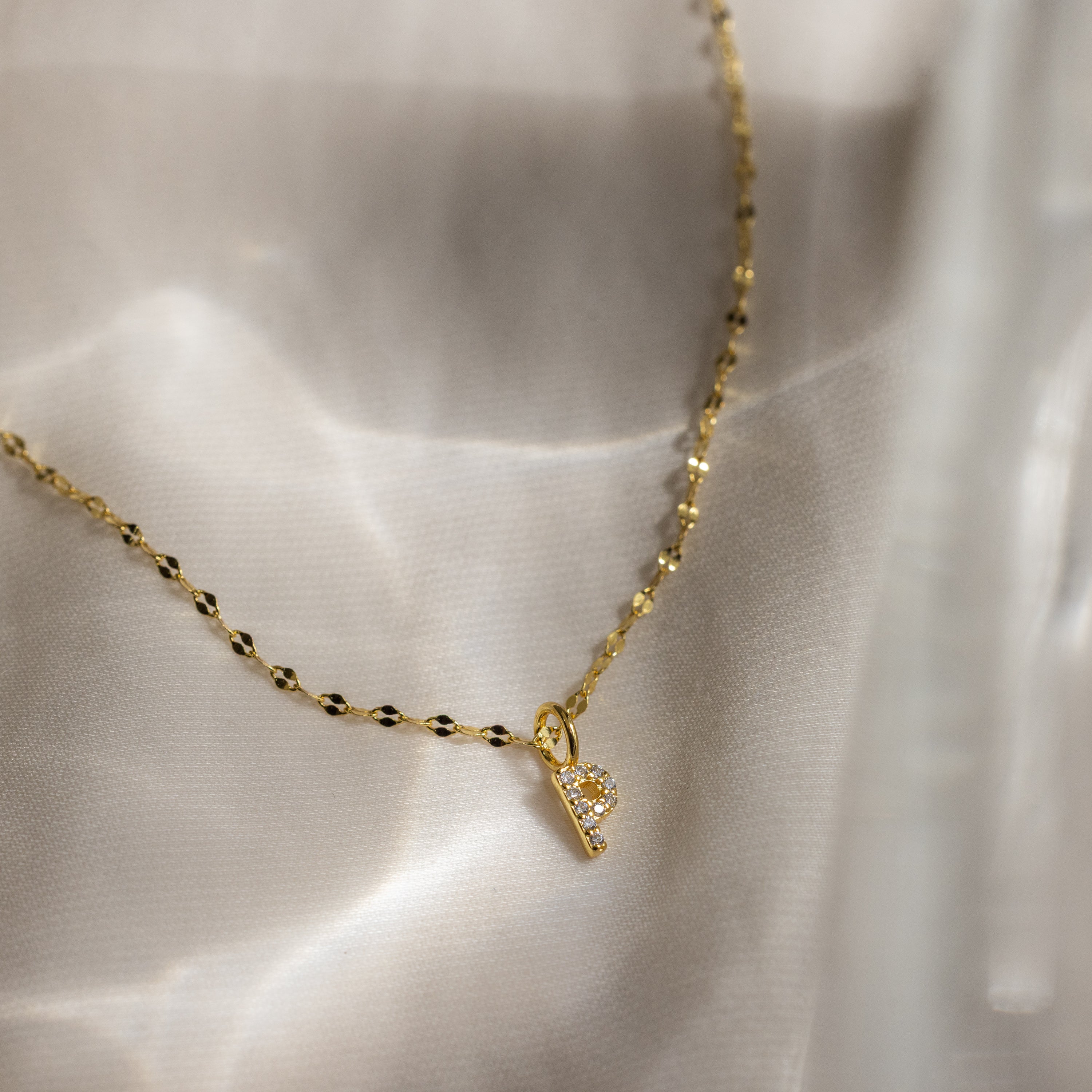 Dainty Pave Letter Necklace in 18K Gold - Image 24