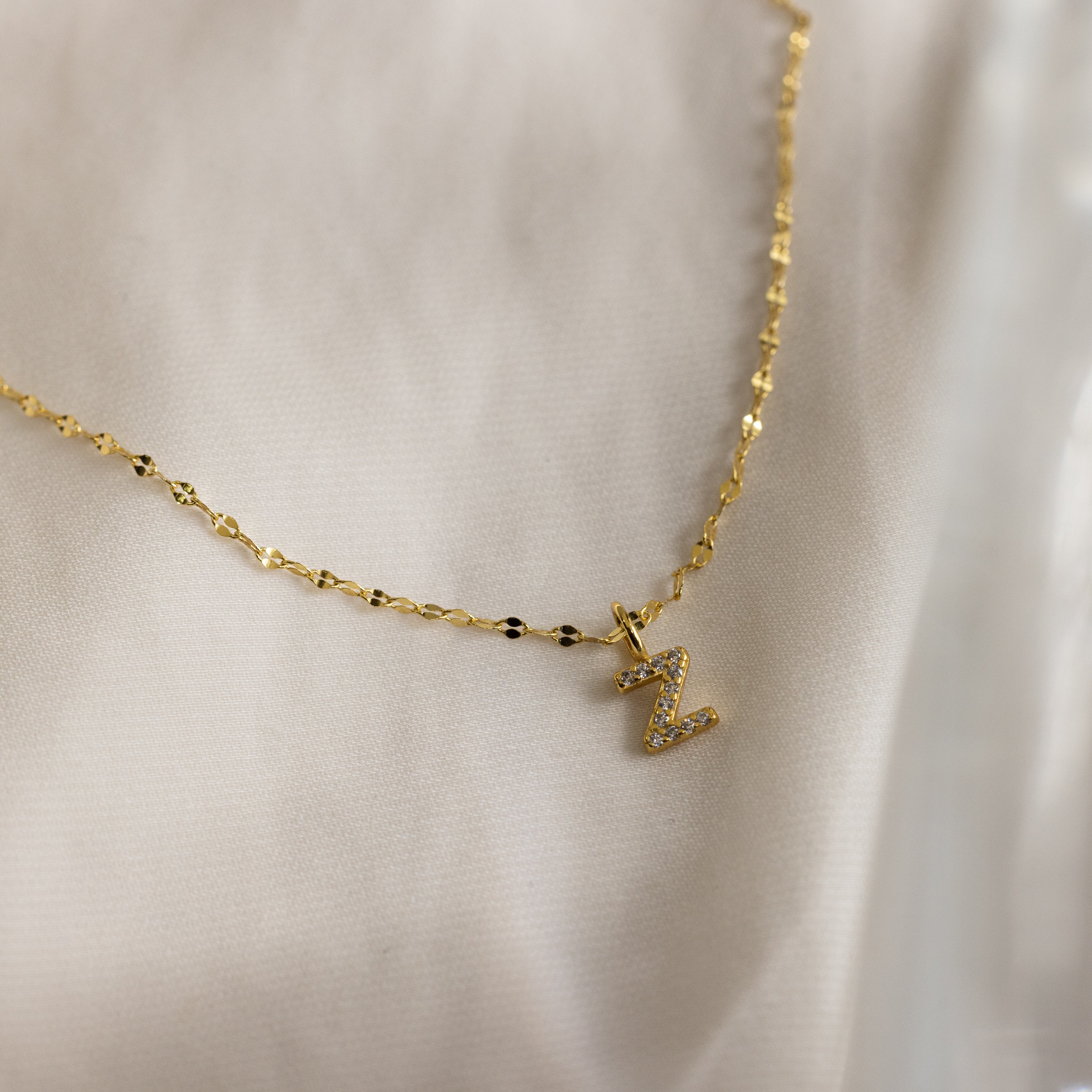 Dainty Pave Letter Necklace in 18K Gold - Image 34