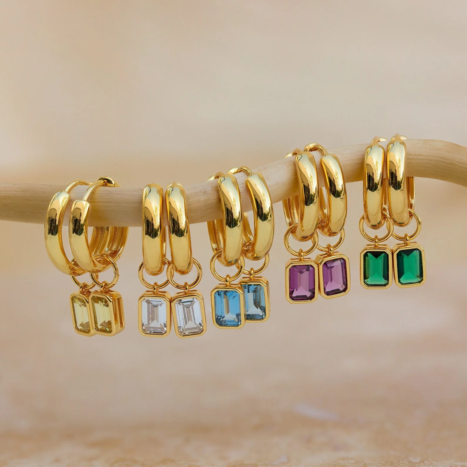 Dangling Emerald Birthstone Hoops - Image 6