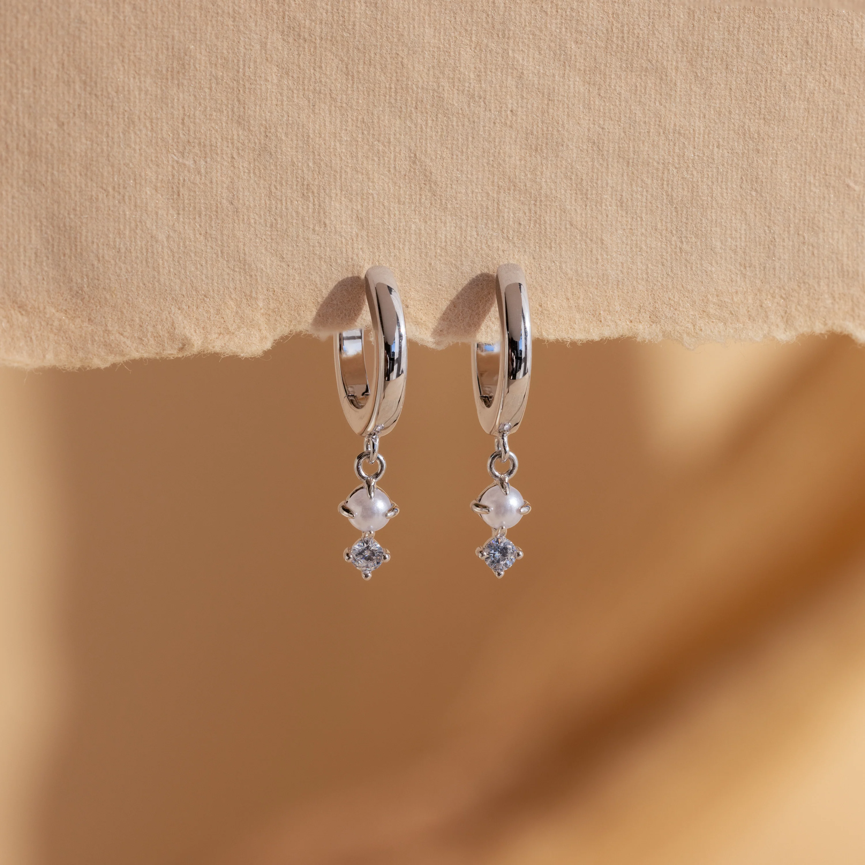 Dangling Pearl Diamond Huggies - Image 2