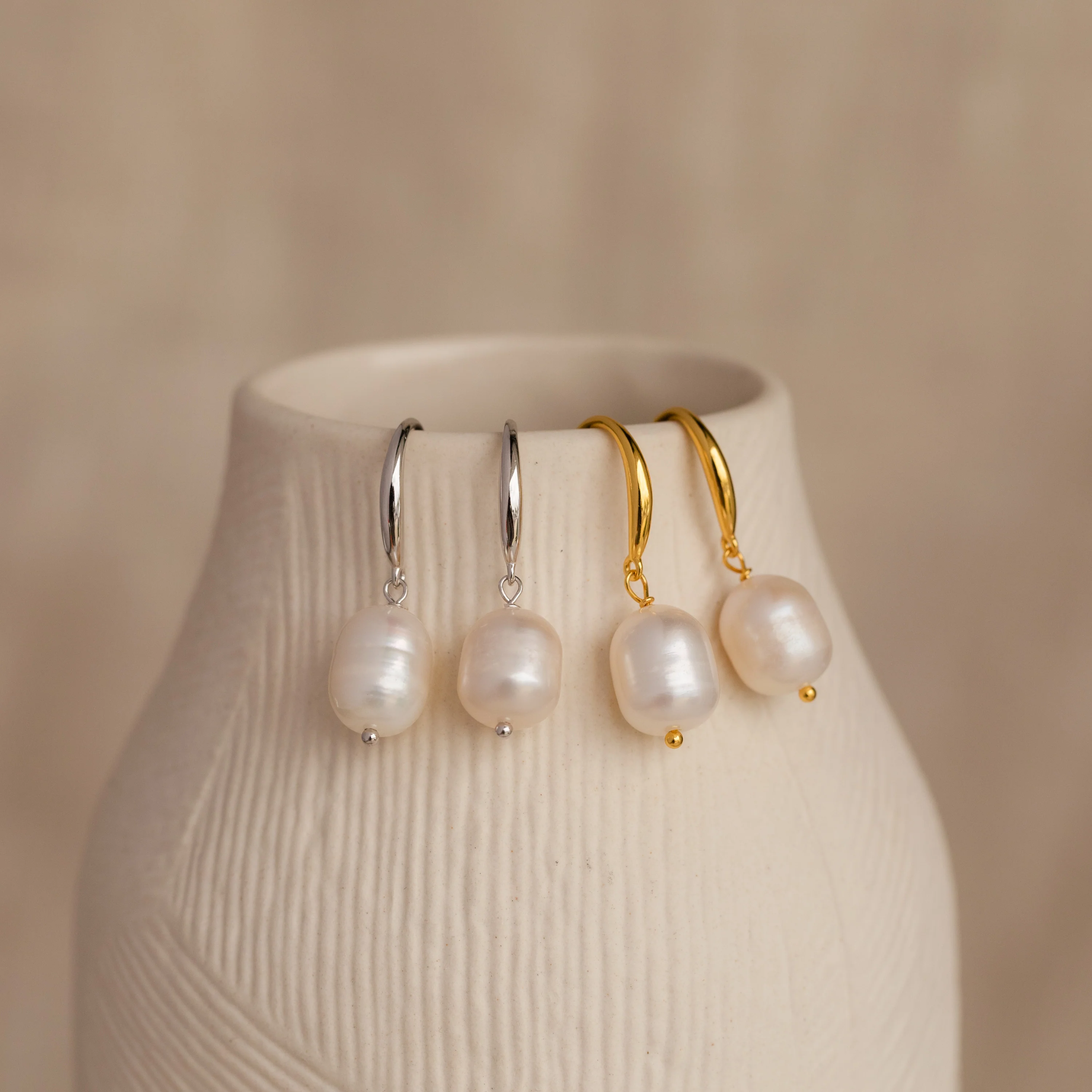 Dangling Pearl Drop Earrings - Image 3