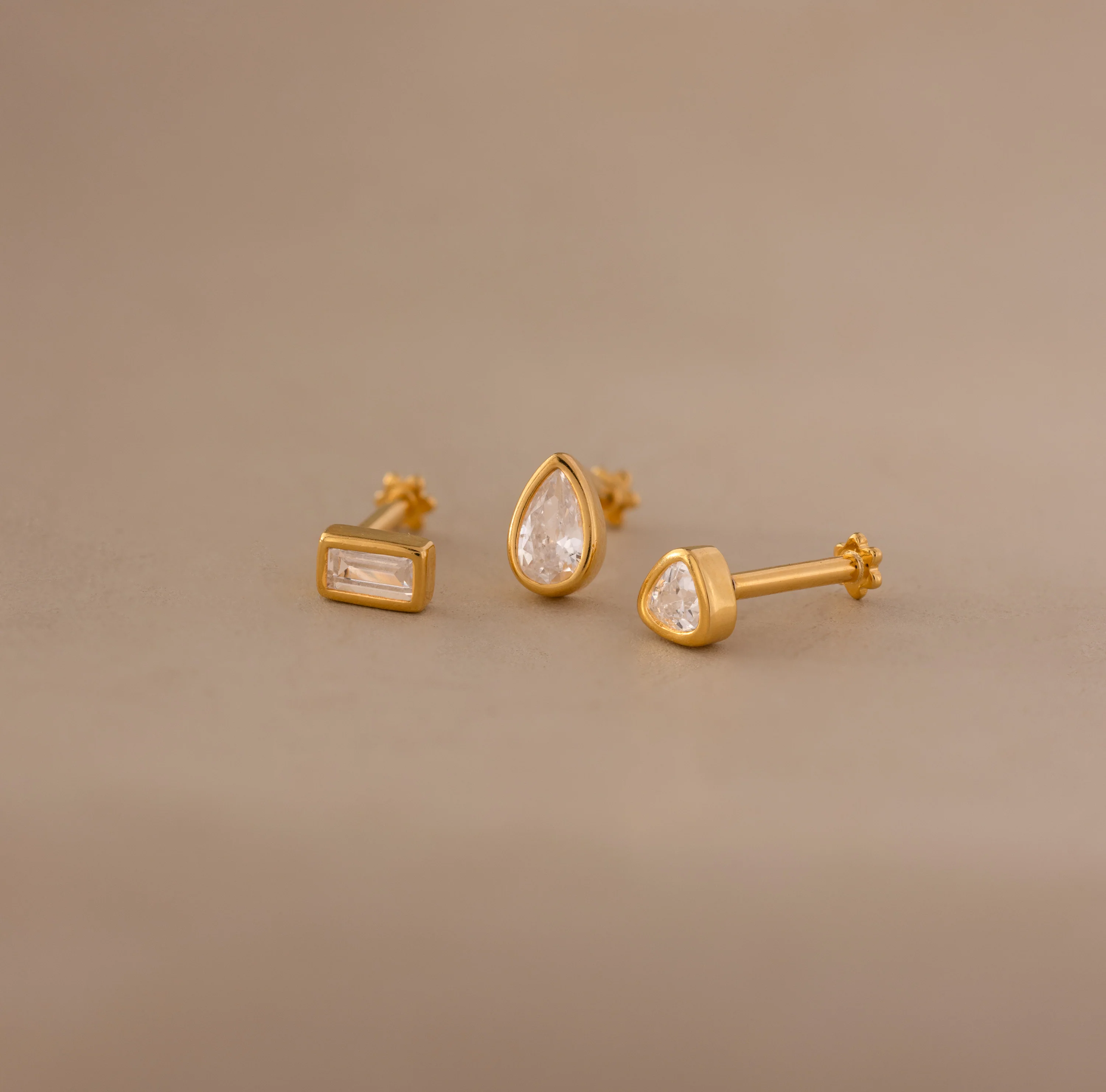 Diamond Bezel Flatback Studs Set in 18K Gold
