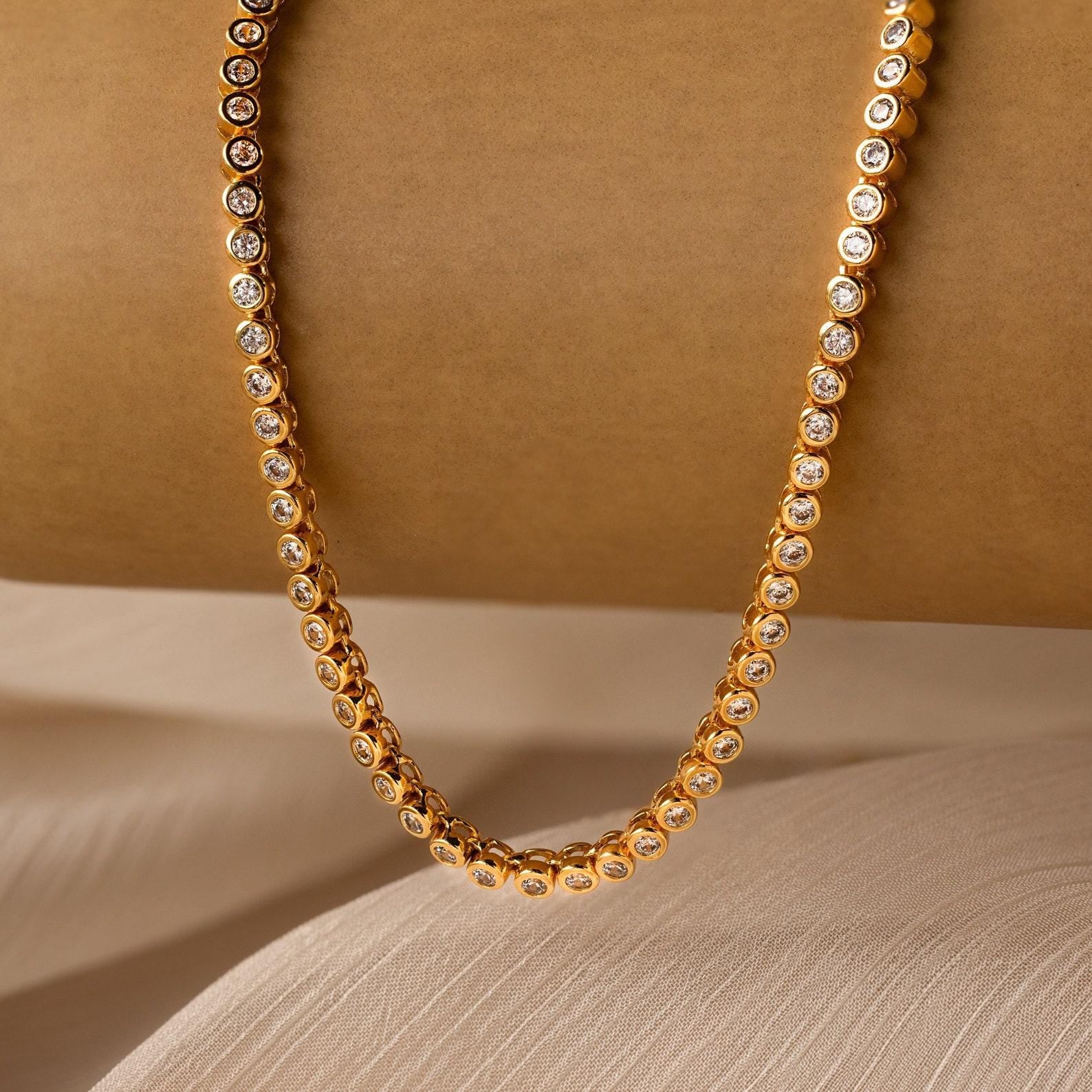 Diamond Bezel Tennis Necklace & Bracelet Set in 18K Gold - Image 3