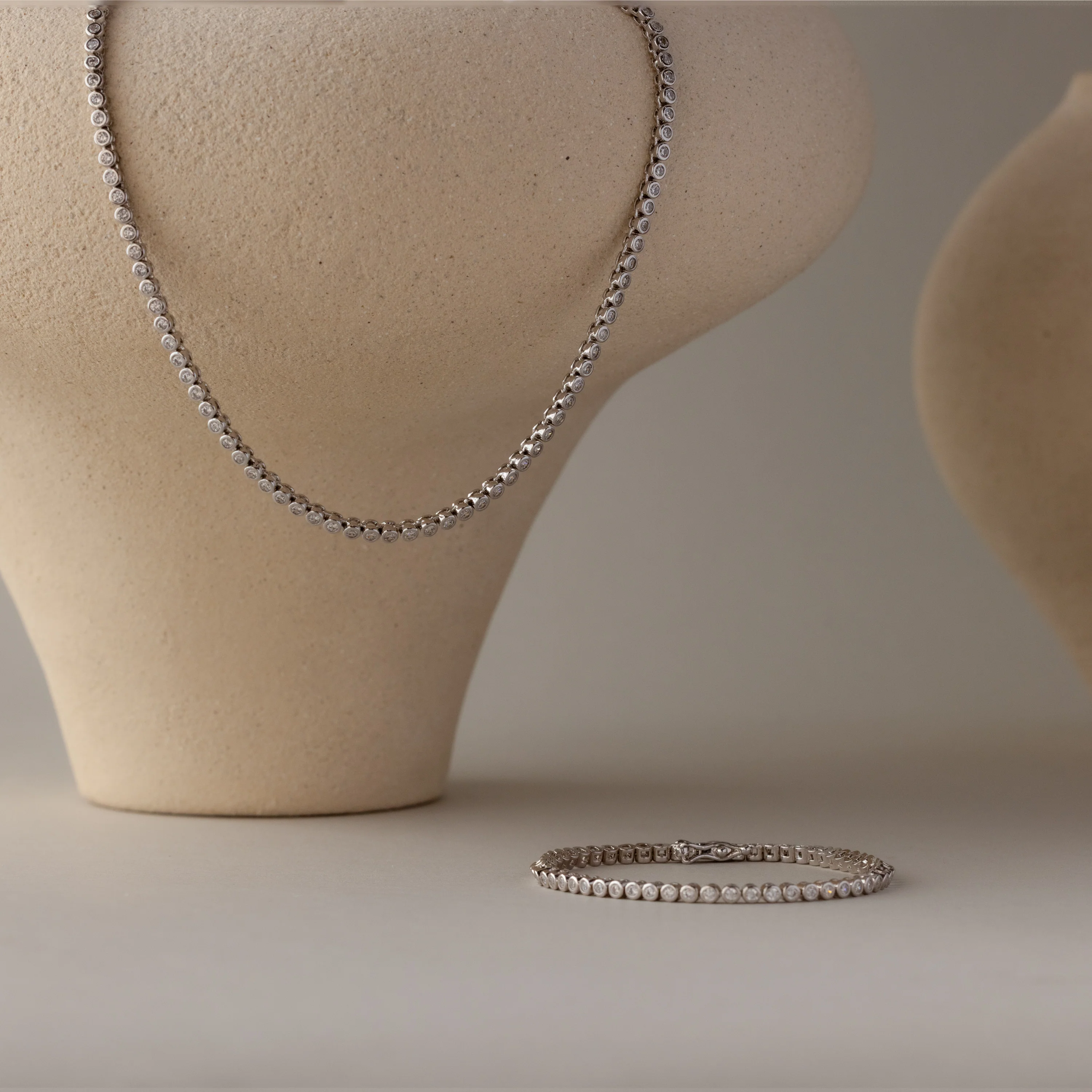 Diamond Bezel Tennis Necklace & Bracelet Set in Silver - Image 6