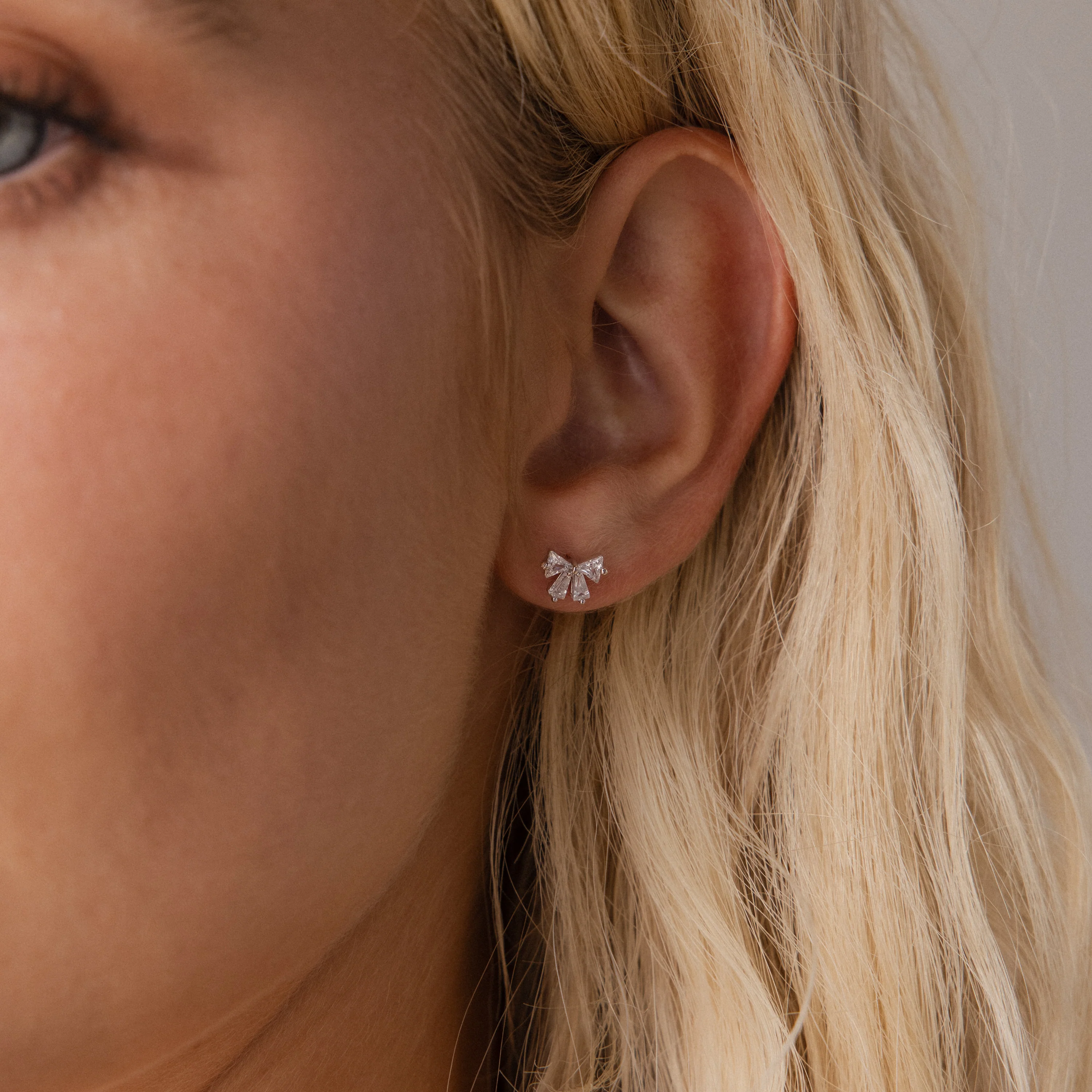 Diamond Bow Studs in Silver - Image 2
