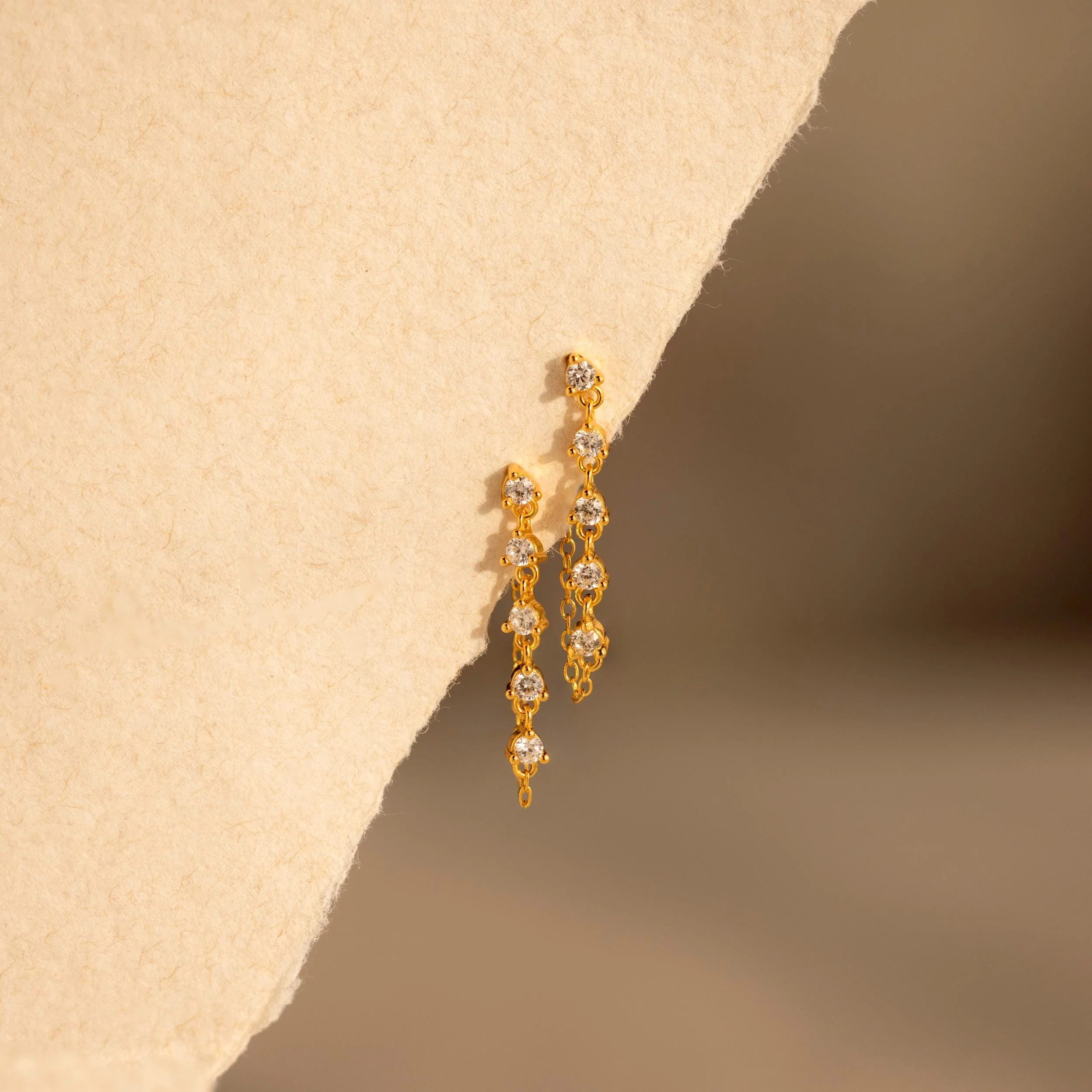 Diamond Chain Drop Earrings in 18K Gold